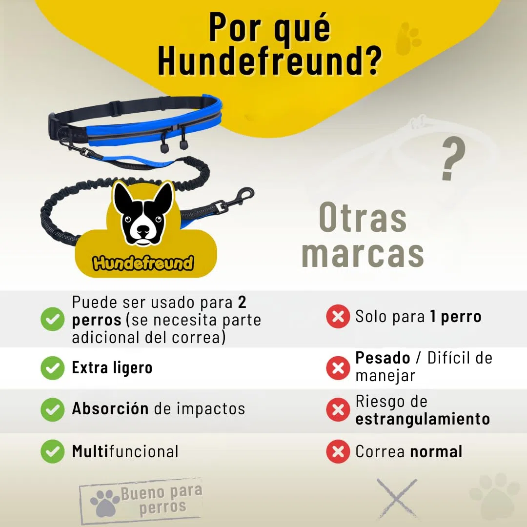 Correa con cinturón Manos Libres para Perros medianos y Grandes | Hundefreund Canicross Correa elástica de 120 a 180 cm