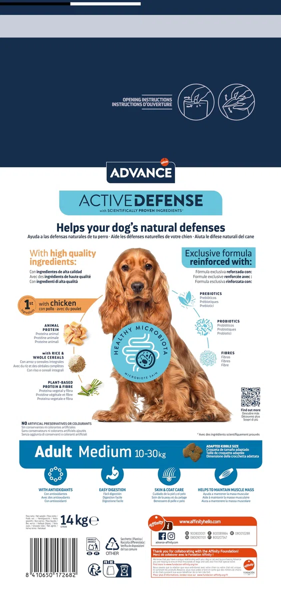 Advance Medium Adult Chicken, Pienso para Perros Adultos de Razas Medianas con Pollo, 14kg