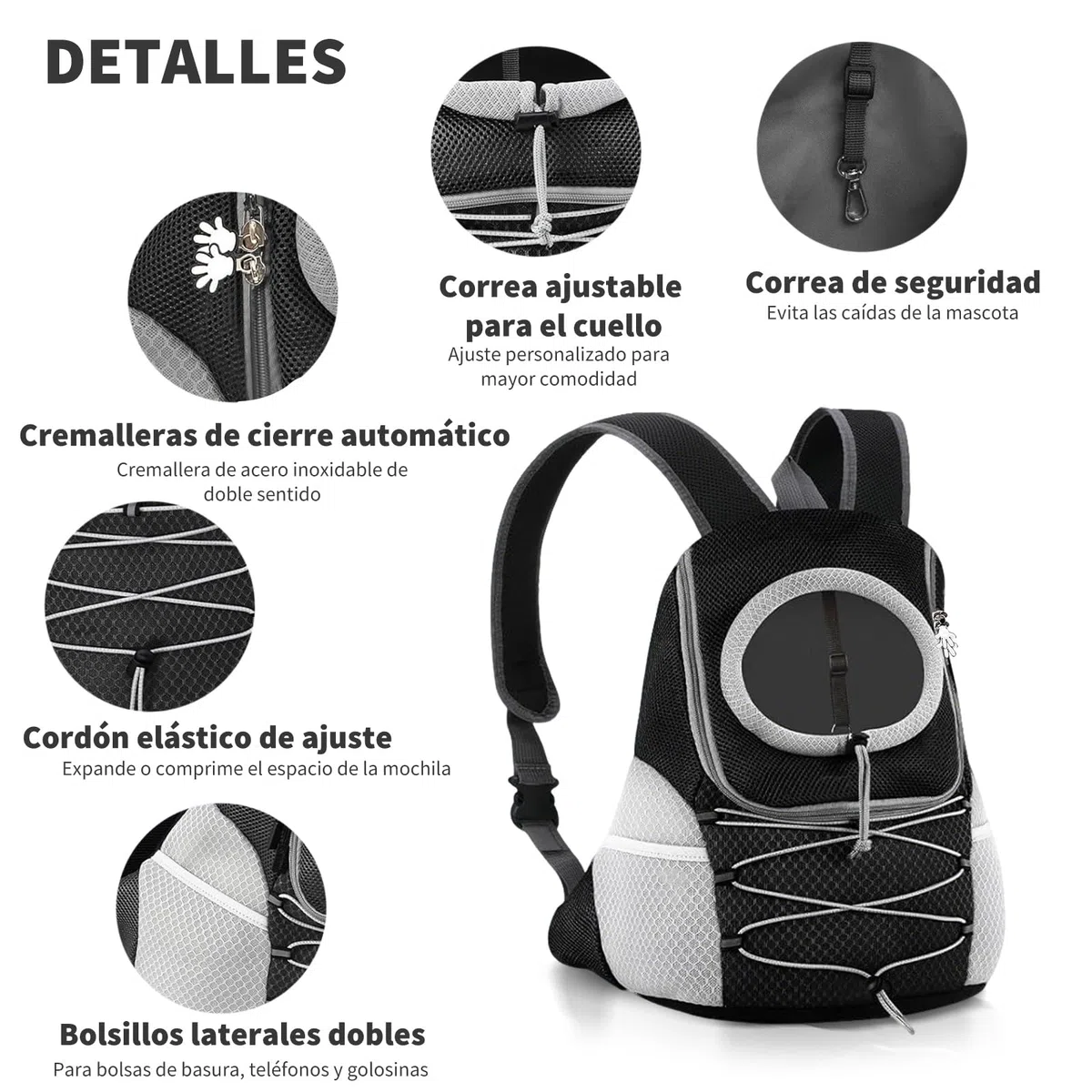 PETCUTE Mochila para Perros Ajustable,Transpirable Bolsa de Viaje para Mascotas con Parte Inferior Impermeable y Bolsillo,Cabeza Fuera,Mochila Transportín Gato,para Viajar Camping Senderismo M