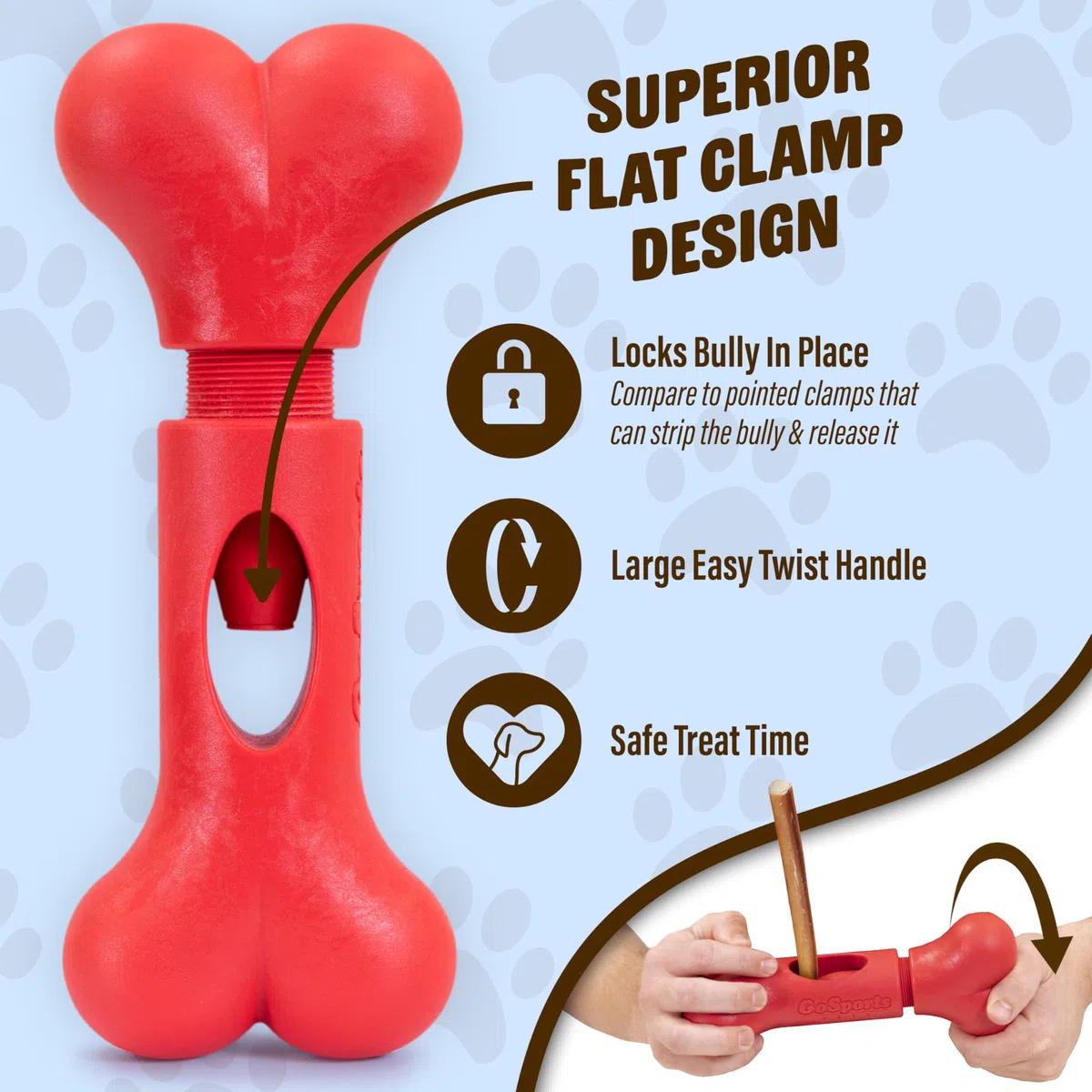 GoSports Chew Champ - Soporte para barritas Bully Stick para Perros, sostiene de Forma Segura Las barritas para Ayudar a prevenir el atragantamiento, tamaño de 15 o 20 cm, Paquete de 1 Unidad