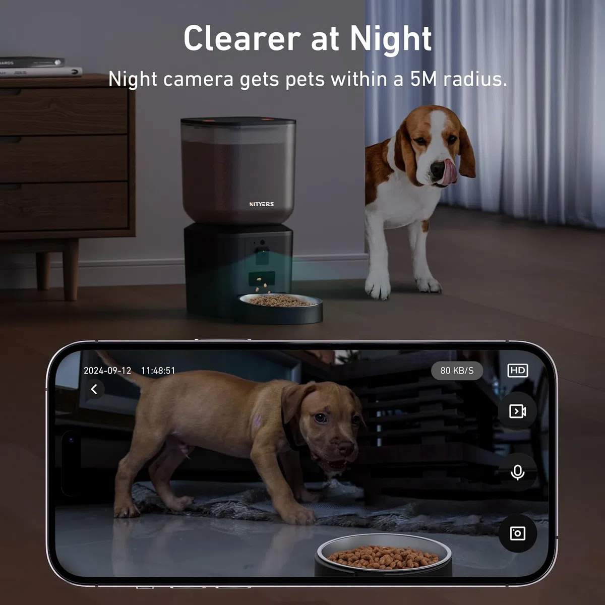Comedero automático para Perros y Gatos con cámara y WiFi: 8L/34 Tazas, visión Nocturna 1080P, WiFi 2.4 y 5G, conversación bidireccional, grabación de Voz de 10 Segundos, dispensador de Alimentos
