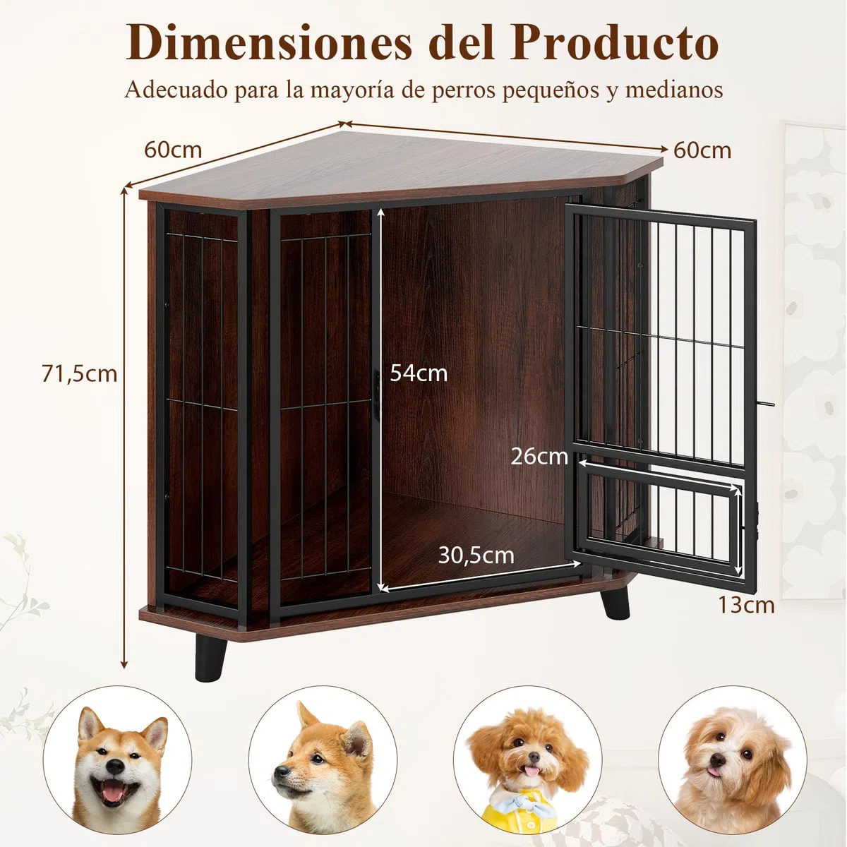 COSTWAY Mueble Esquinero para Perros, Muebles de Jaula Esquinera para Perros, Ahorra Espacio, Marco Metálico, Mesa Auxiliar Interior para Mascotas Pequeños Medianos Grandes, Soporta hasta 30 kg