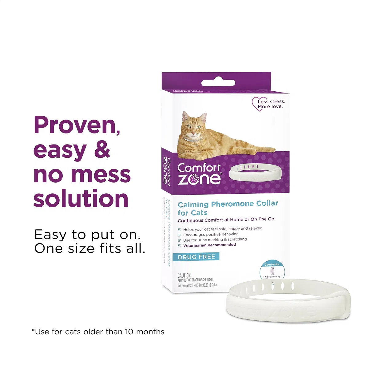 Comfort Zone Paquete de 4 collares de feromonas calmantes para gatos | Desestresa a tu gato | Ayuda a los gatos a sentirse seguros, felices y tranquilos mientras reduce los comportamientos no deseados