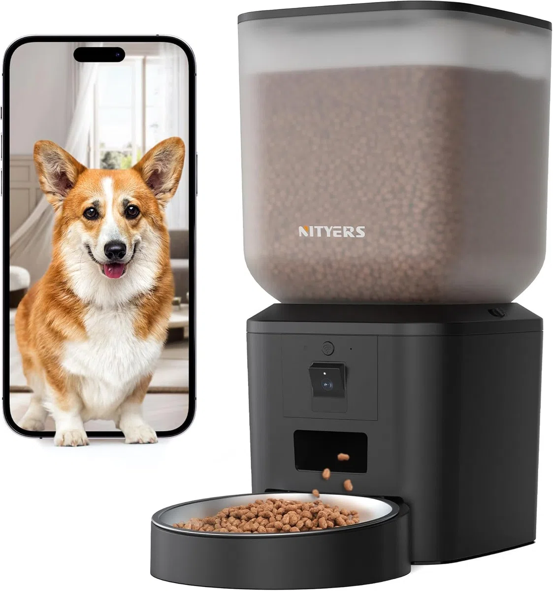 Comedero automático para Perros y Gatos con cámara y WiFi: 8L/34 Tazas, visión Nocturna 1080P, WiFi 2.4 y 5G, conversación bidireccional, grabación de Voz de 10 Segundos, dispensador de Alimentos