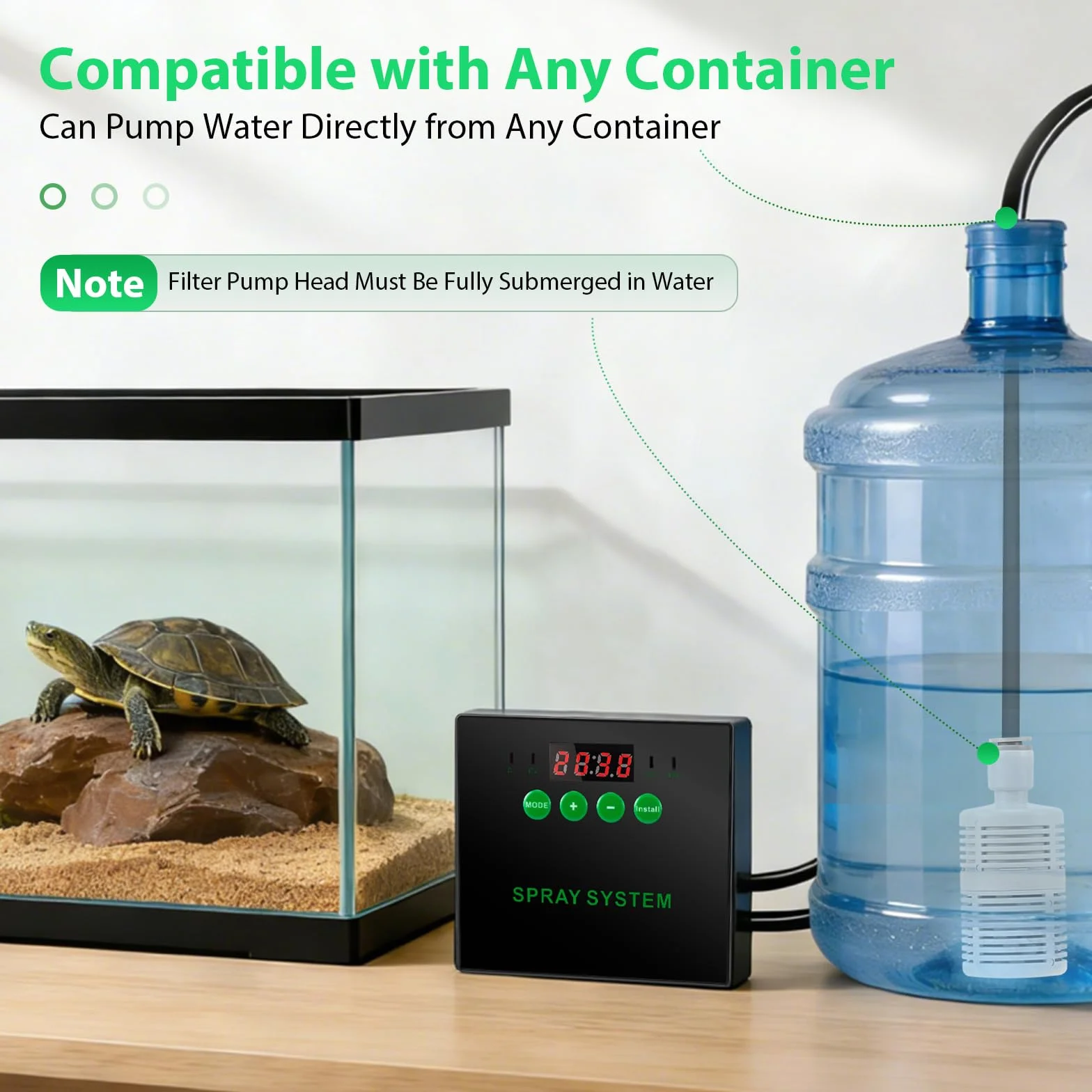 Sistema inteligente para reptiles, humidificador de reptiles, sistema de niebla para terrario con boquillas de pulverización de 360° y temporizador para flores/selva/reptiles/anfibios/plantas