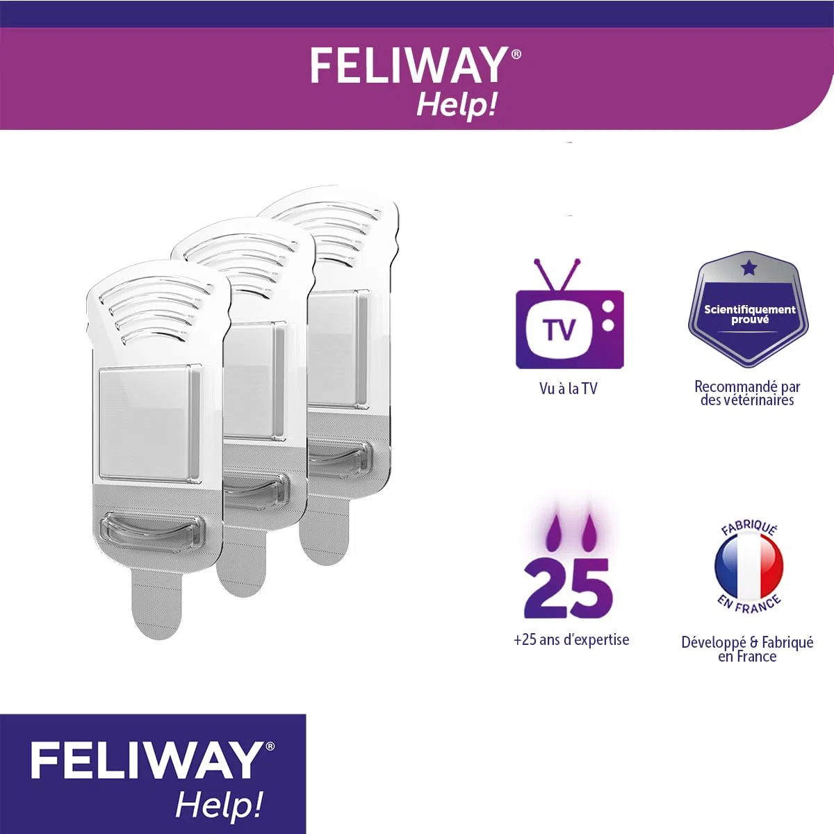 FELIWAY Help! 3X 7 Días - 3 Cartuchos para Difusor de Feromonas Tranquilizantes para Gatos (3X 340 MG) - Ayuda a Tranquilizar a Su Gato en el Día a Día o Durante Eventos Estresantes Ocasionales