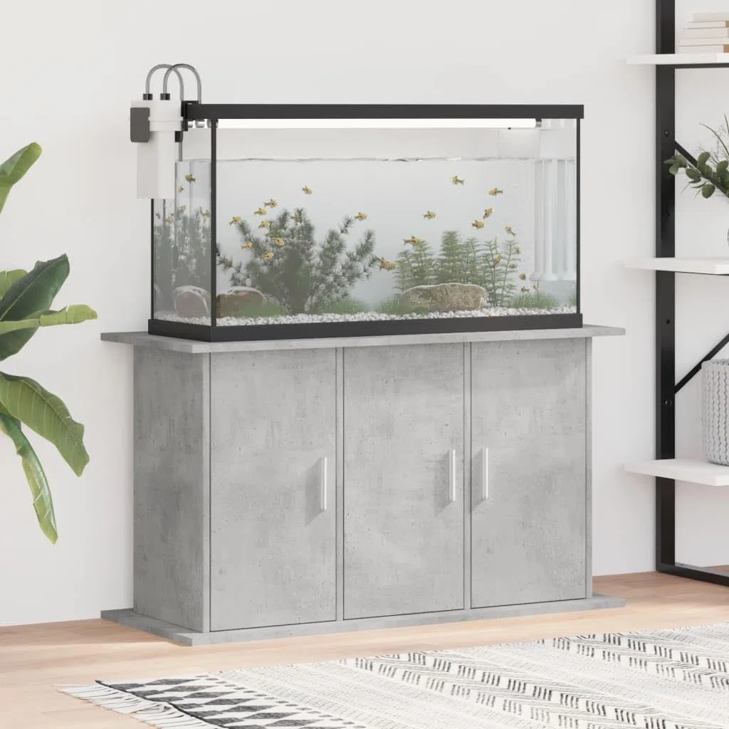 IKAYAA Mueble para Acuario 101 x 41 x 58 cm Soporte para Acuario Soporte para Tanque de Reptiles con Gabinete de Almacenamiento para Salón, Oficina, Recepción, Gris hormigón