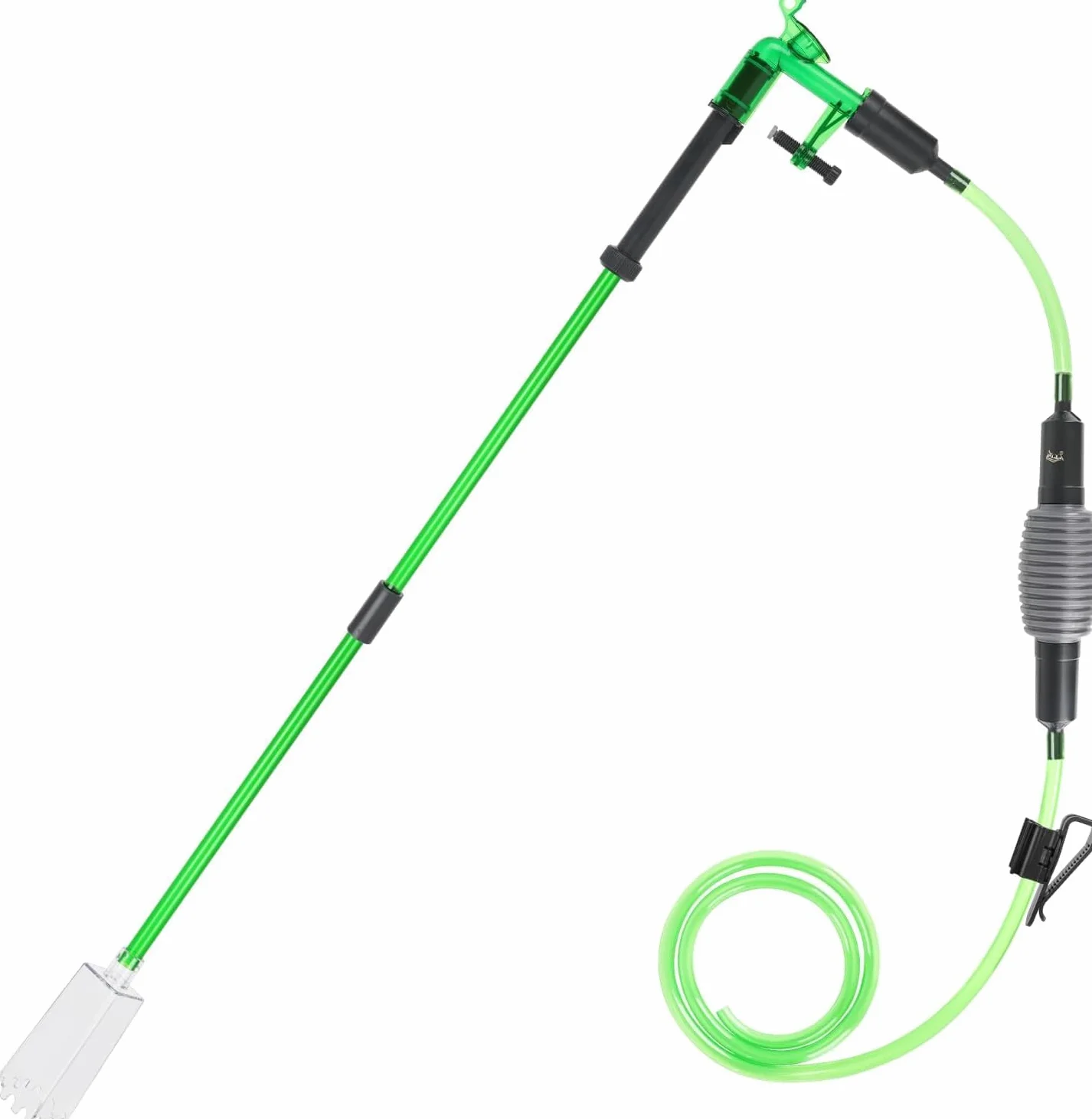AQQA Limpiador de sifón para acuario, limpiador de fondo, 3 en 1, con tubo de extensión retráctil y fijación al acuario, cambio manual de agua y limpieza de arena