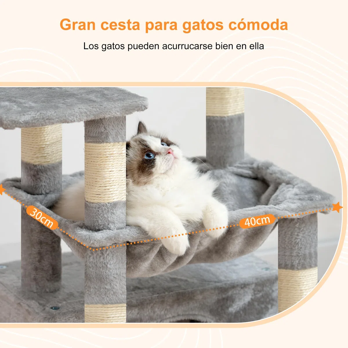 Heybly Árbol para Rascarse de Gatos, Árbol con Cesto Extra Grande y Suave, Cama Espaciosa y Lugar de Dormir Escondido, Gris Claro HCT008SW
