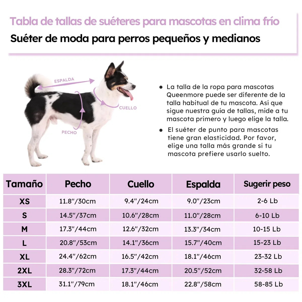 Queenmore Jersey para Perro Grande Bouledogue Francés Cálido Suéter para Perros Suéter Chihuahua Abrigo Teckel Ropa de Invierno para Perro Gato, Lila,XL