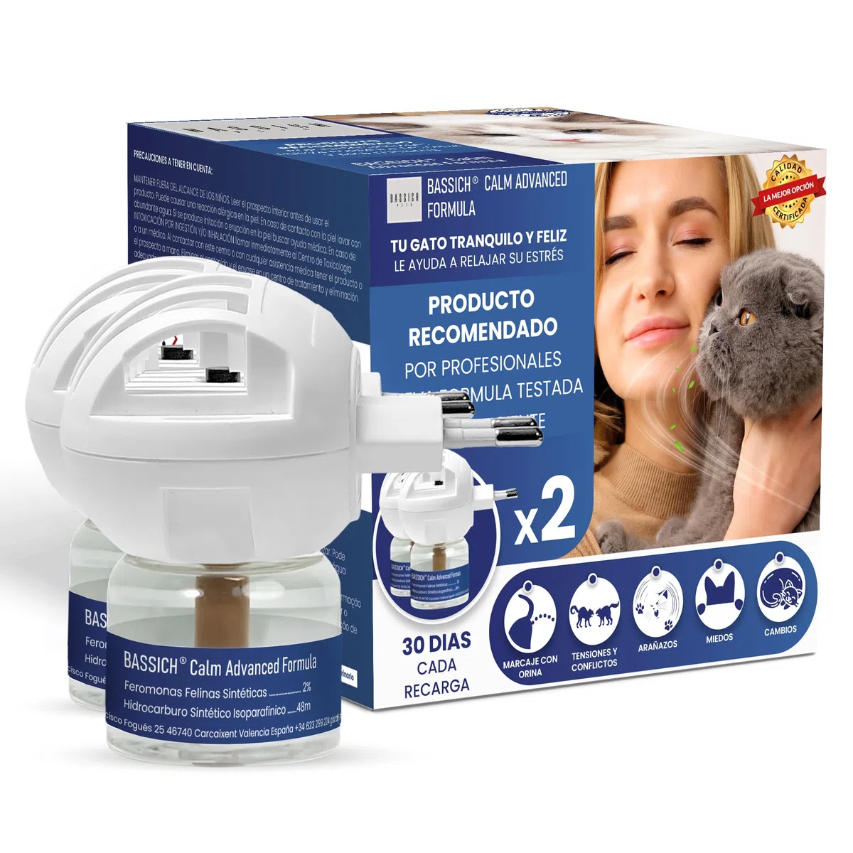 Calm Feromonas para Gatos con Difusor Enchufable – Calmante para Gatos Que Ayuda a Reducir Estrés, Ansiedad y Marcaje en el Hogar – Ambiente Relajado para Gatos Nerviosos