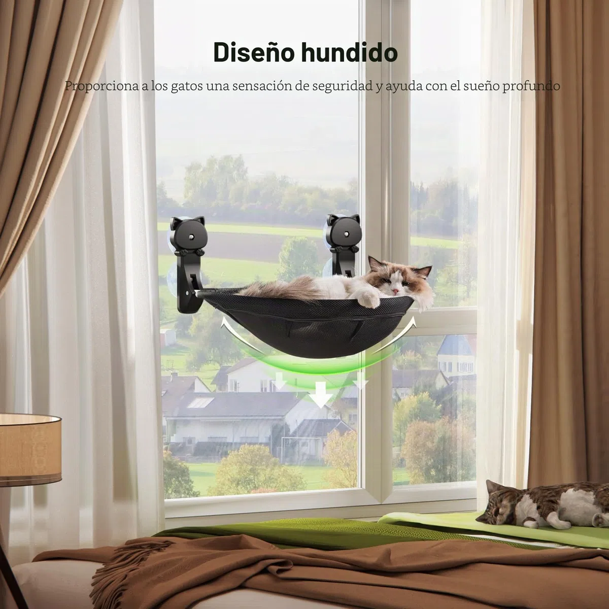 JUNSPOW Percha para Ventana de Gato inalámbrica, Plegable y Estable, Hamaca Transpirable con Ventana para Gatos para Pasar el Sol, Escalar, soporta hasta 40 Libras