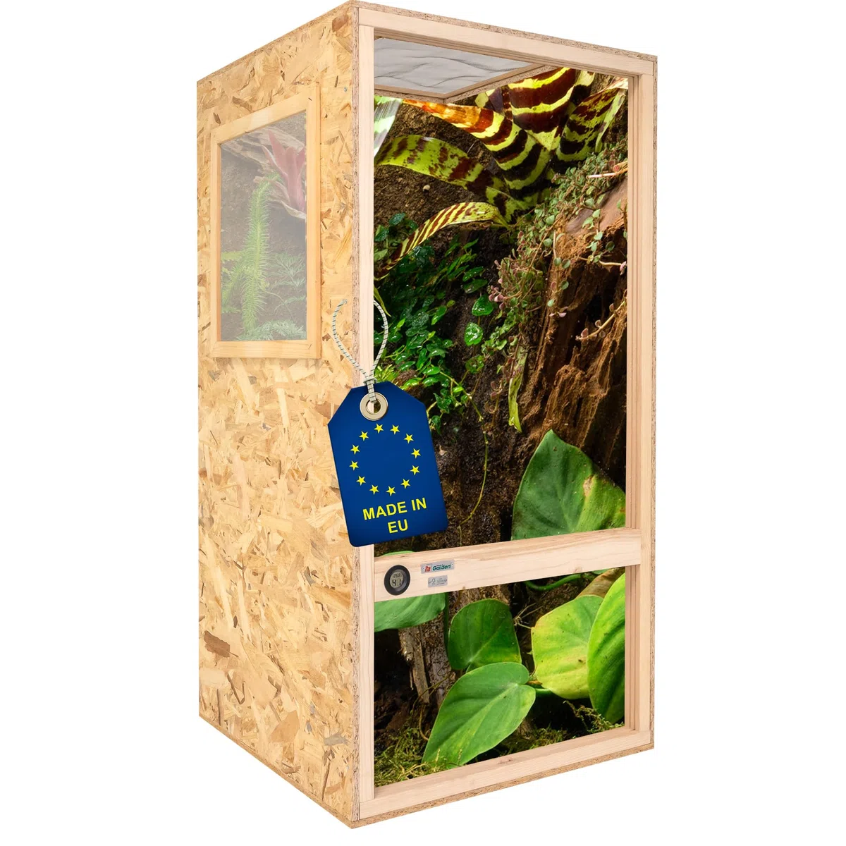 ITA Terrario para Camaleón 120x60x60 cm con ventilación de superficie e higrómetro integrado - Terrario de madera de OSB-3 placas - Terrarios para camaleones y otras especies animales - Producto de la