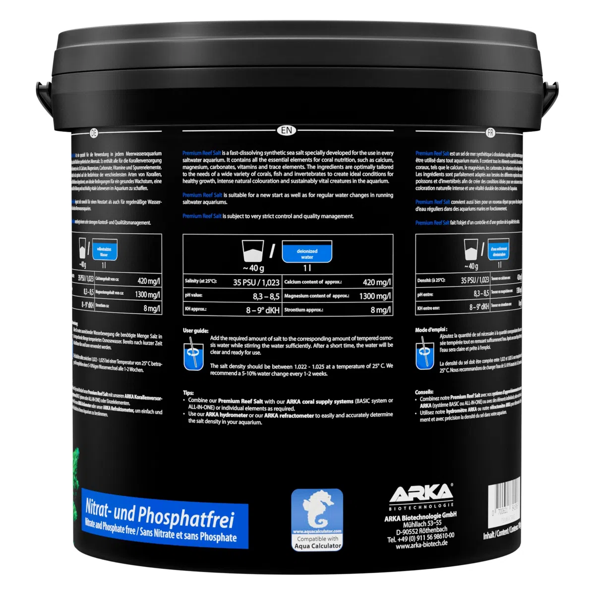 Sal Marina para Acuario Marino – ARKA Premium Reef Salt 10  kg – Sal sintética para corales LPS y SPS – Crecimiento, Color y Estabilidad – sin fosfatos – disolución rápida – Calidad Profesional