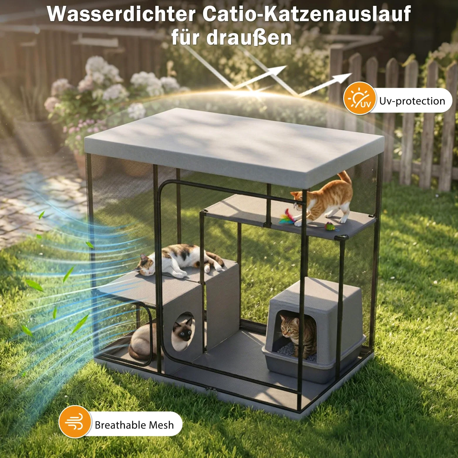 Jaula grande para gatos para interior y exterior, parque para gatos y gatitos, espaciosa jaula de varios pisos