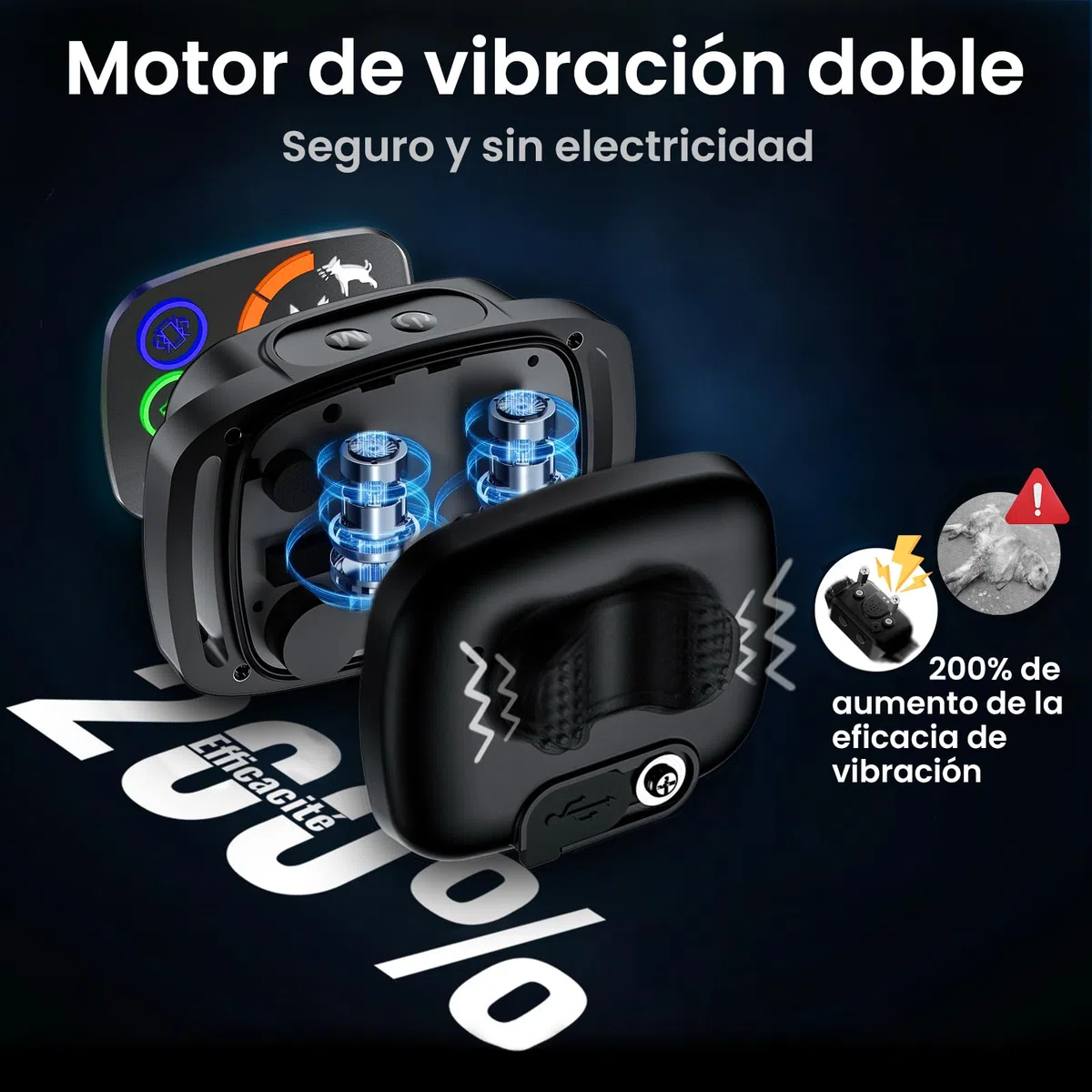 Kit de 2 Collares Antiladridos y Antiaullidos para Perros, Modos Sonido/Vibración/Vibración Fuerte, Detección Inteligente de Aullidos y Ladridos, Recargable, Impermeable IP67