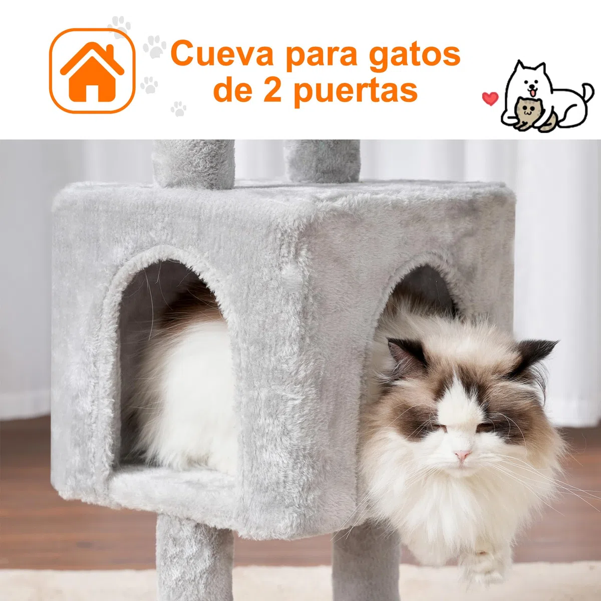 Heybly Arbol Rascador para Gatos, Arbol Gato de 100 cm de Altura con Plataforma Grande, Cueva, 2 Hamacas, Juguetes y Árbol para Trepar con Rascador, Gris Claro HCT006SW