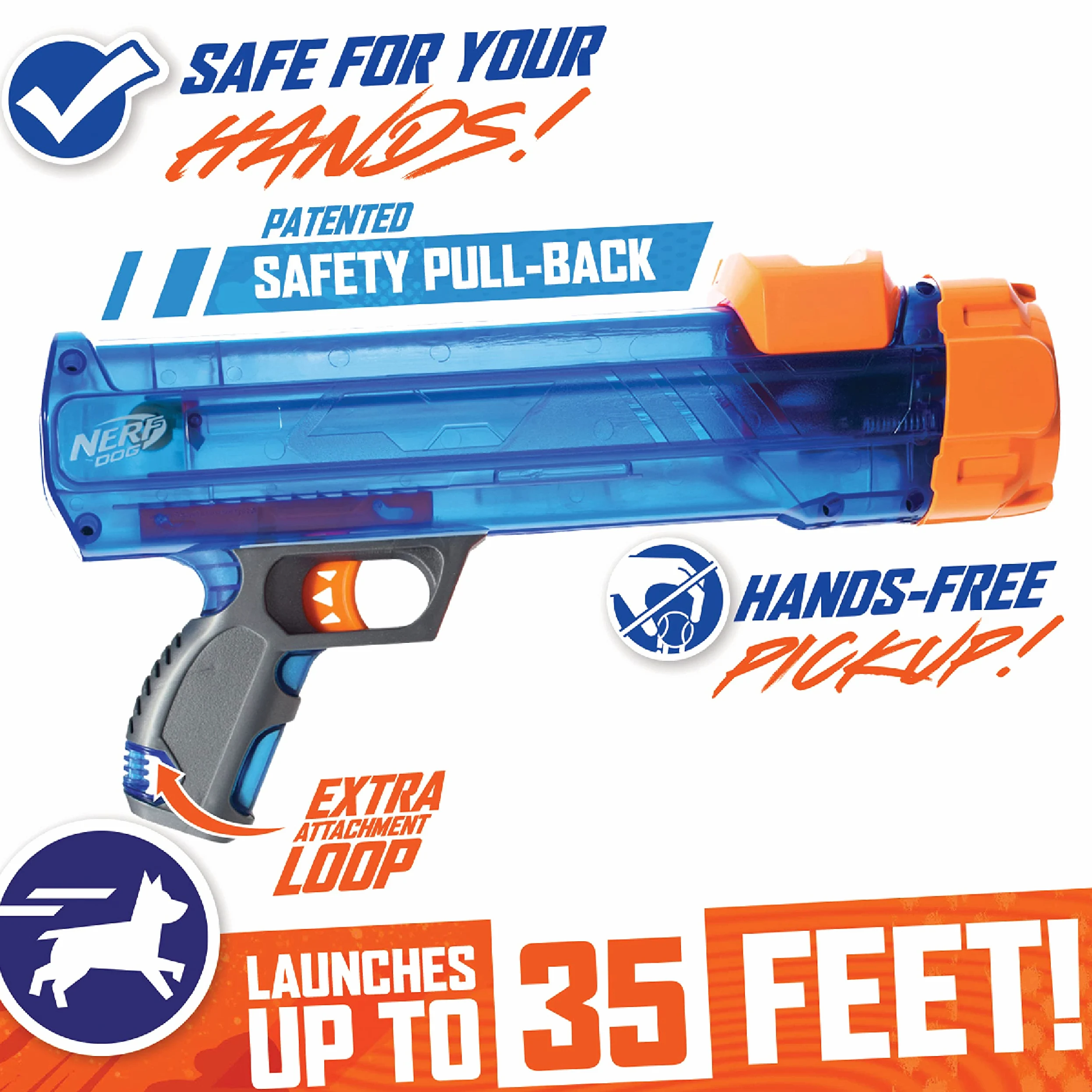 Nerf Dog - Juego de Pelotas de Tenis de tamaño pequeño con 3 Bolas, Ideal para Buscar, Recarga de Manos Libres, Lanza hasta 50 pies, Unidad única, Incluye 3 Bolas Nerf