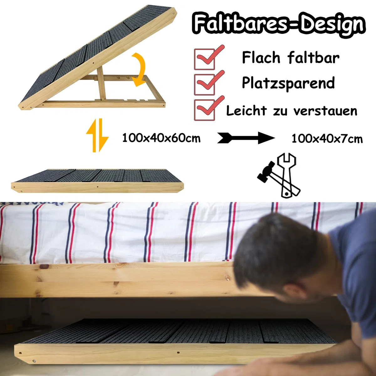 NAIZY Rampa para perros de 60 cm, plegable, altura ajustable, para perros pequeños y gatitos, capacidad de carga antideslizante de hasta 100 kg, tipo A
