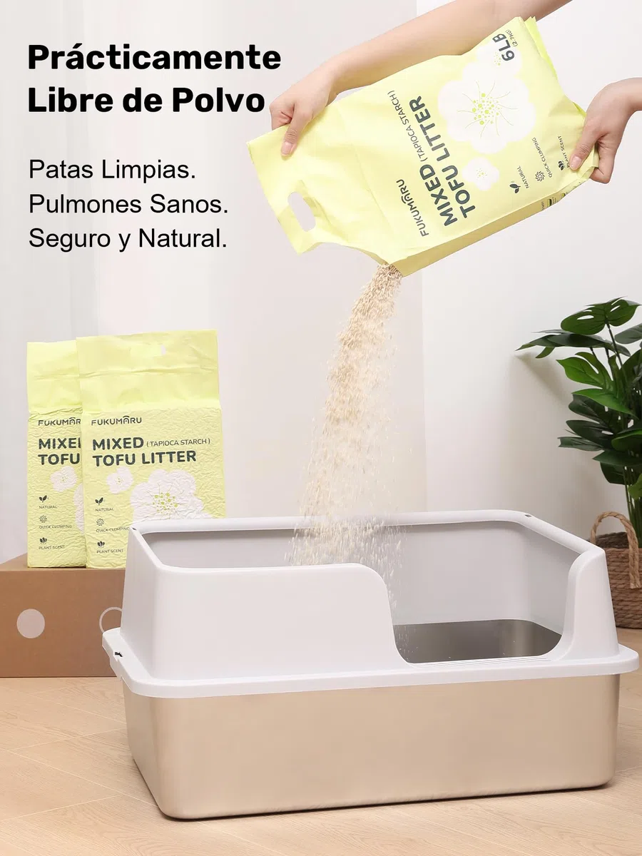 FUKUMARU Tofu Arena para Gatos con Cassava 10.8KG. Ultra aglutinante Antiadherente, sin Polvo, Fragancia Natural de Gardenia, Control de olores, se Puede desechar en el Inodoro, residuos mínimos.