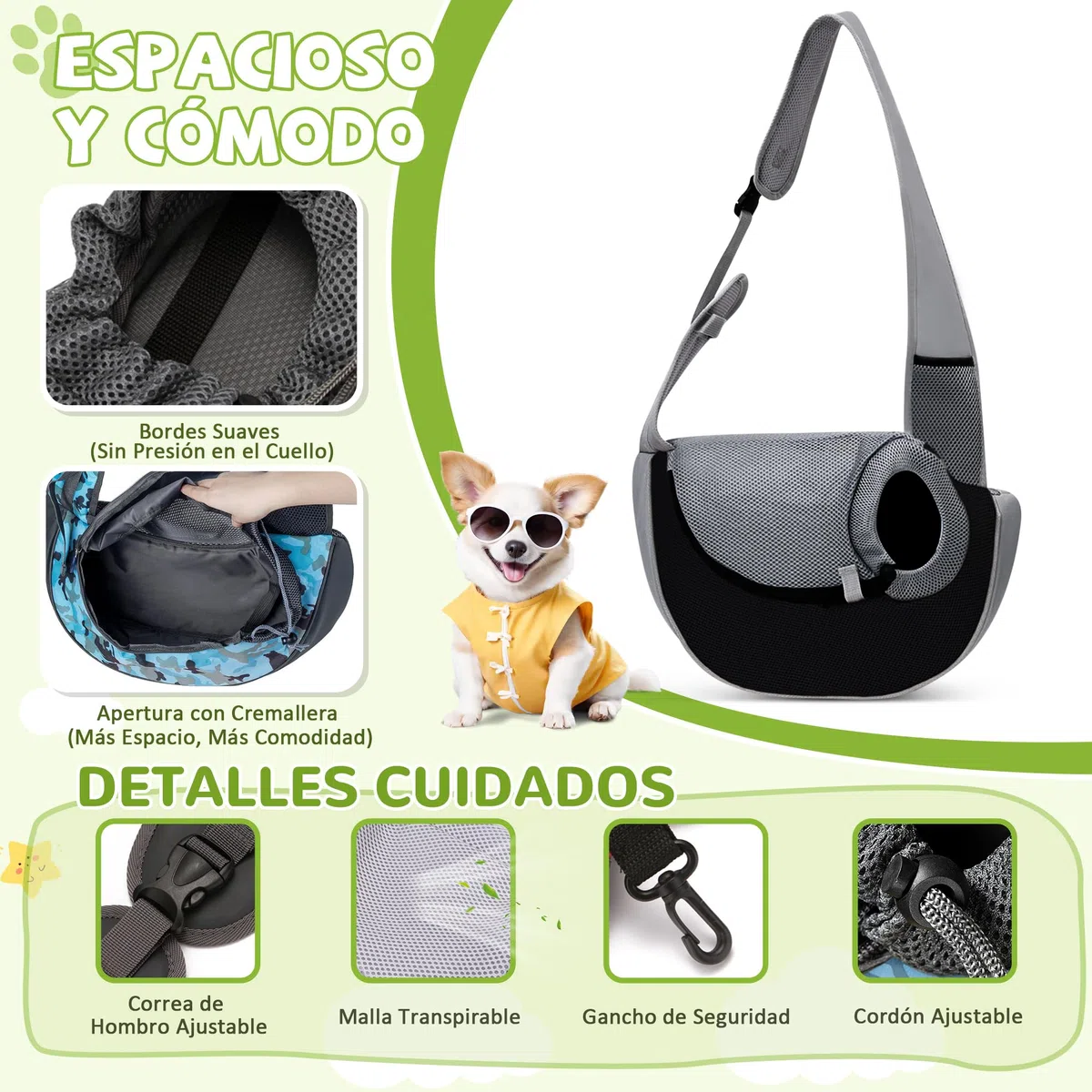 ALLSOPETS Transportín Bandolera para Perros y Gatos, Bolsa de Transporte Mascotas Pequeñas, Bolsa de Transporte para Viajes, Paseos y Visitas al Veterinario (Negro Clásico, S)