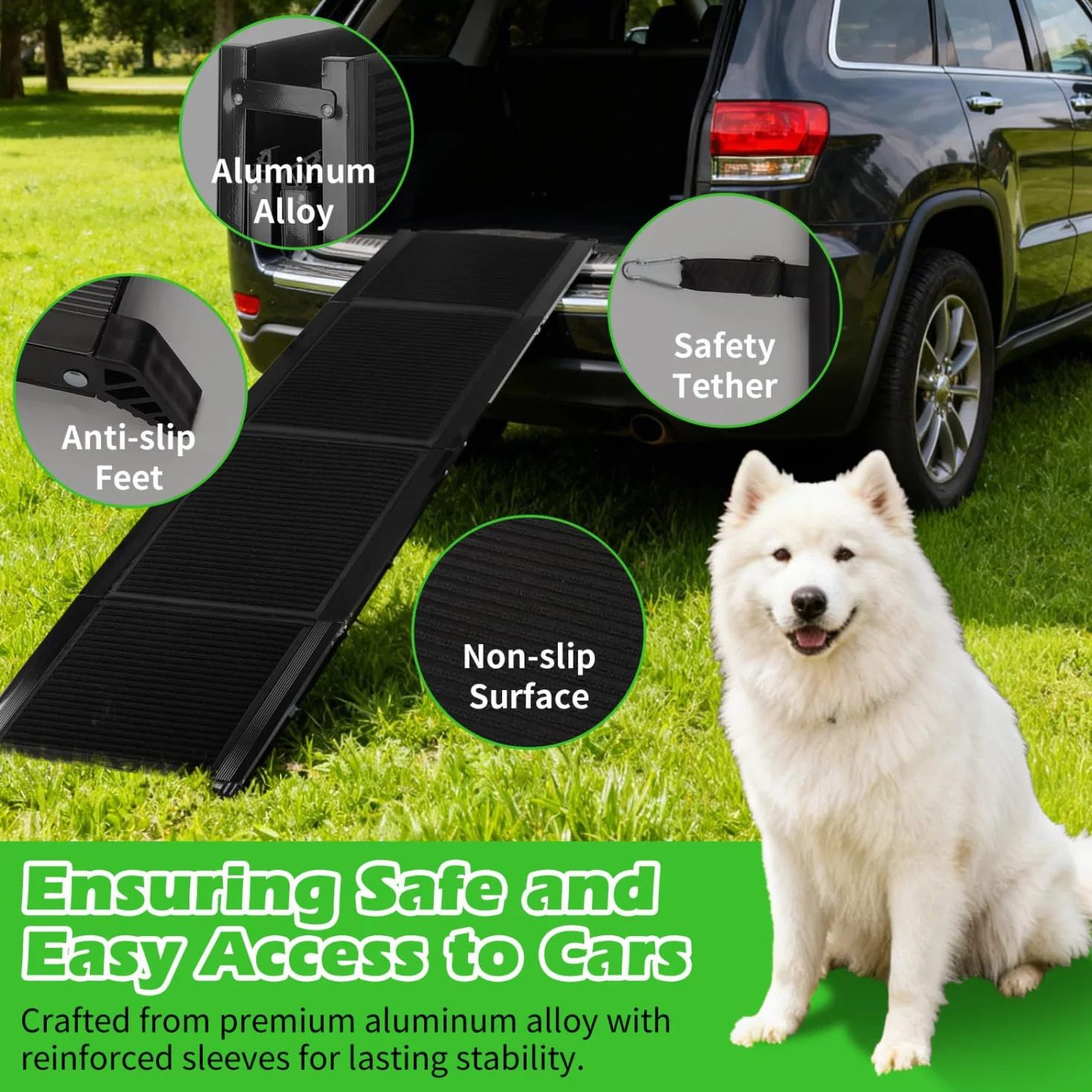 Nobleza - Rampa para Perros para Coche 170 cm, Rampa Plegable Cama para Mascotas de Metal con Alfombra Antideslizante para Perros Menos de 110kg, Escalera para Perros Medianos Grande