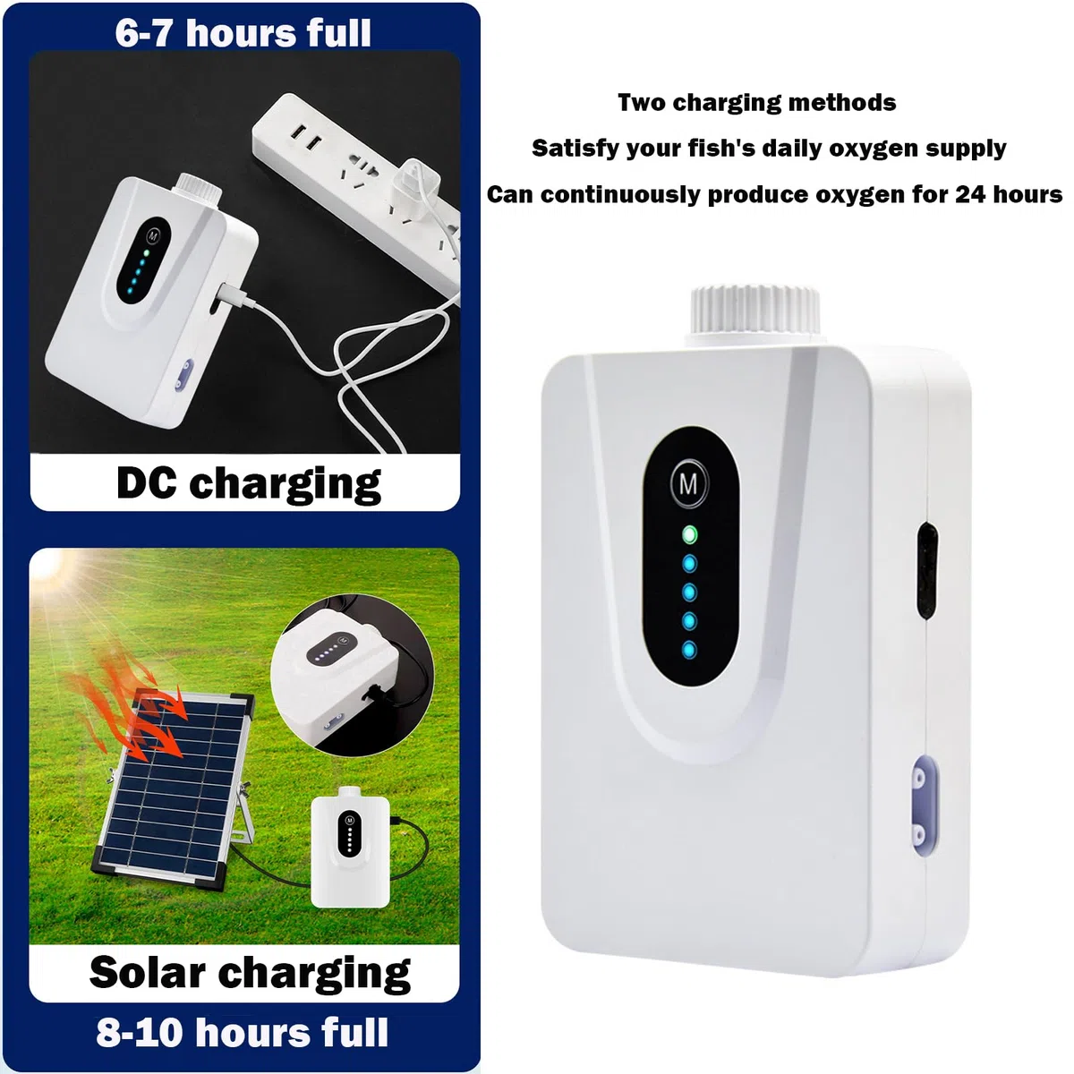 Bomba de Aire Solar 6W Con Batería 6000mAh - Aireador de Estanque y Acuario, Carga USB y Solar - Oxigenador Con Tubo de Piedras de Burbujas Para Pesca