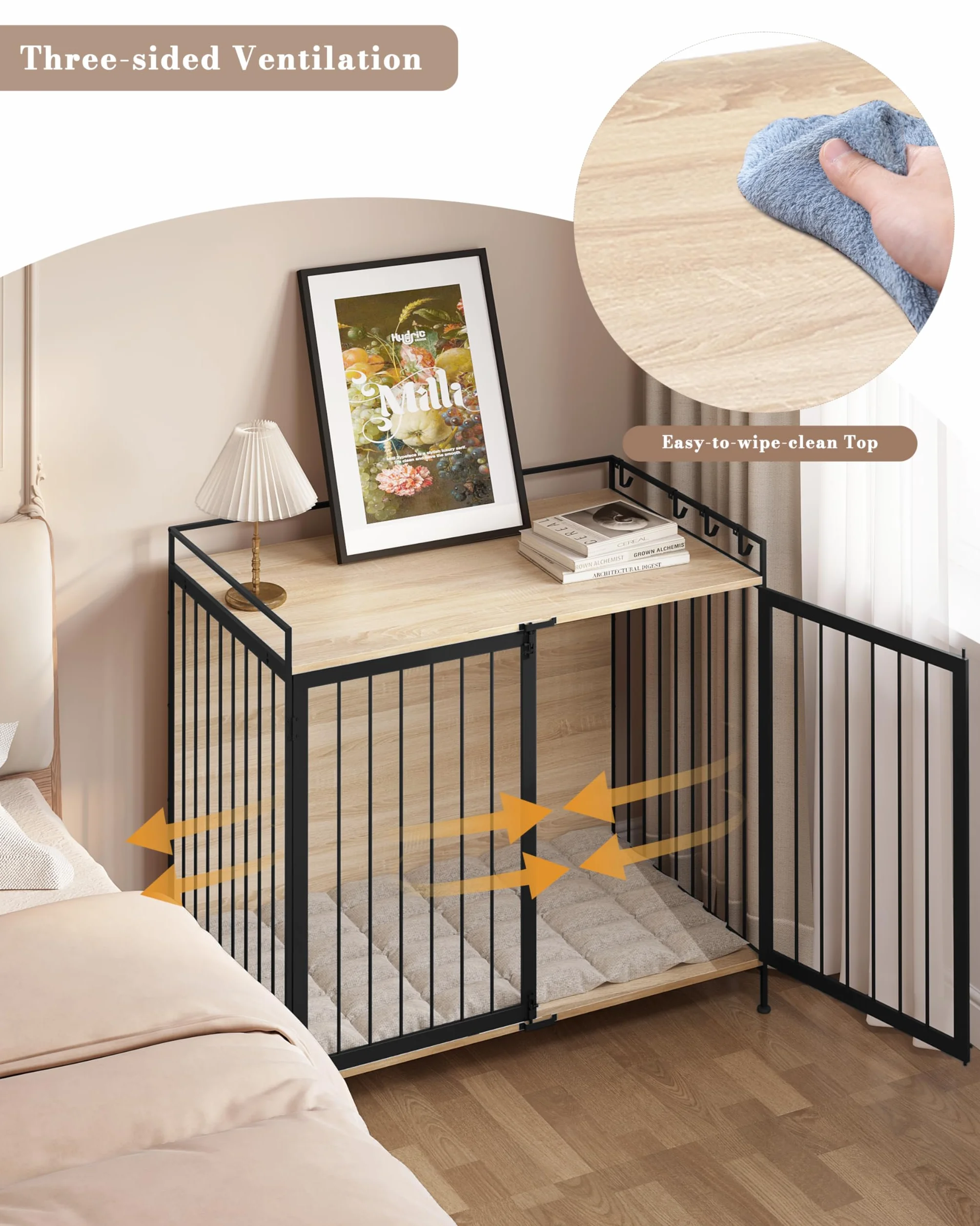 EUGAD Jaula para Perros, Casa Perro Interior con 2 Puertas, Caseta para Perros Grandes Medianos y Pequeños,104x92x60cm, Capacidad de Carga 50KG,Barras de Metal Resistentes, Mesa Auxiliar Salon
