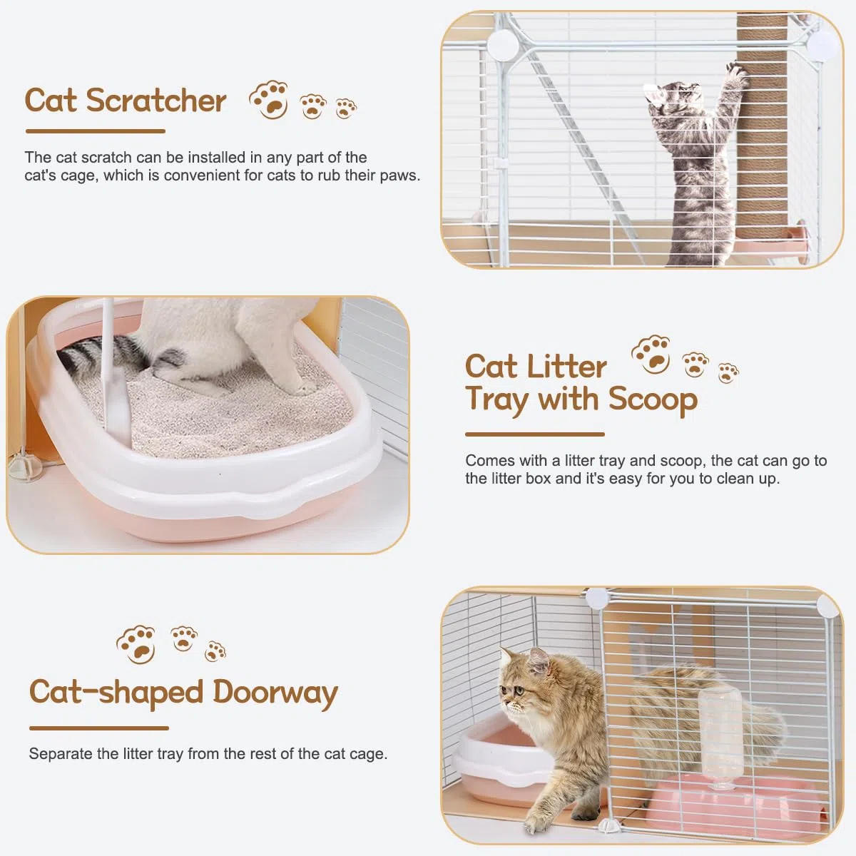 Jaulas para Gatos Interior, Recinto DIY con Gran Hamaca, Casa de Alambre Metálico para Gatos, Catio (109L x 46W x 74H cm)