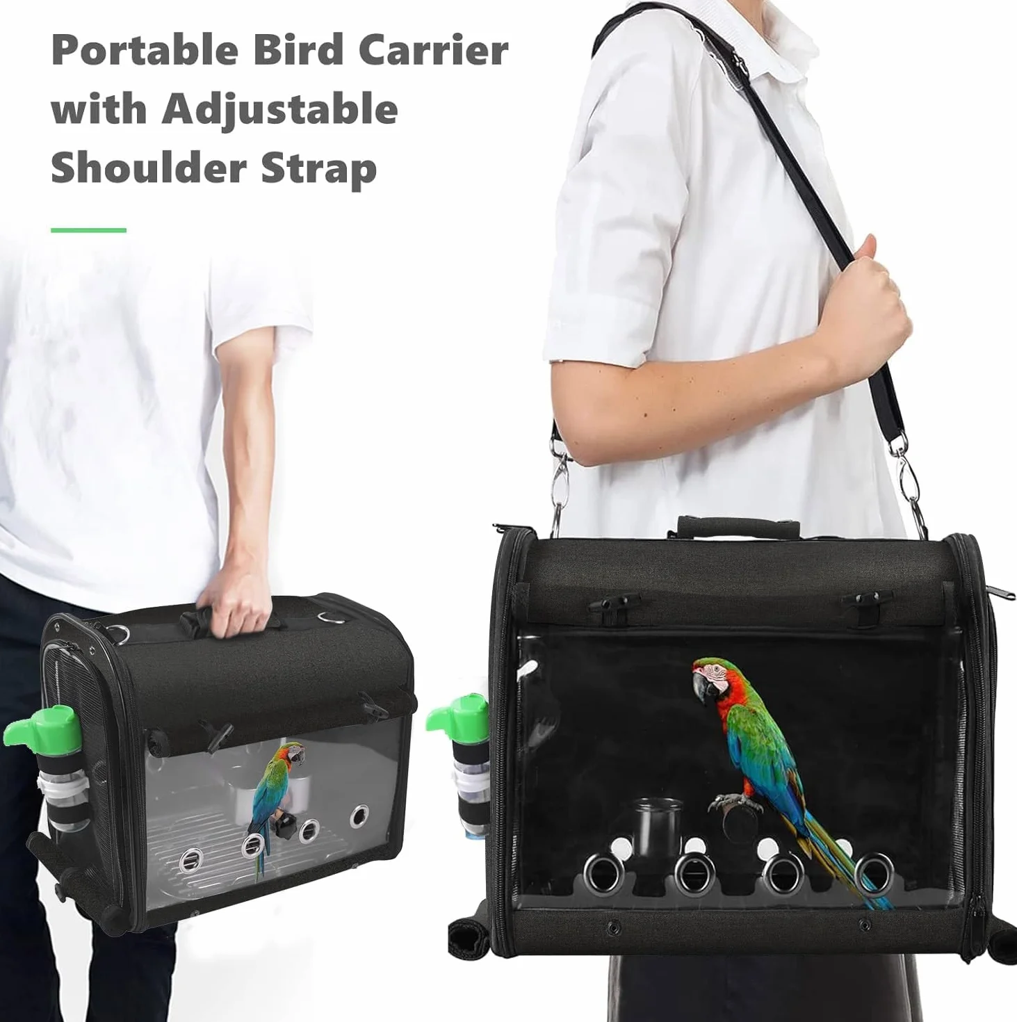 Bolsa de transporte para pájaros, jaula de viaje para pájaros con soporte, mochila ligera para loros, bolsa de viaje portátil para pájaros, jaula de viaje transparente transpirable para