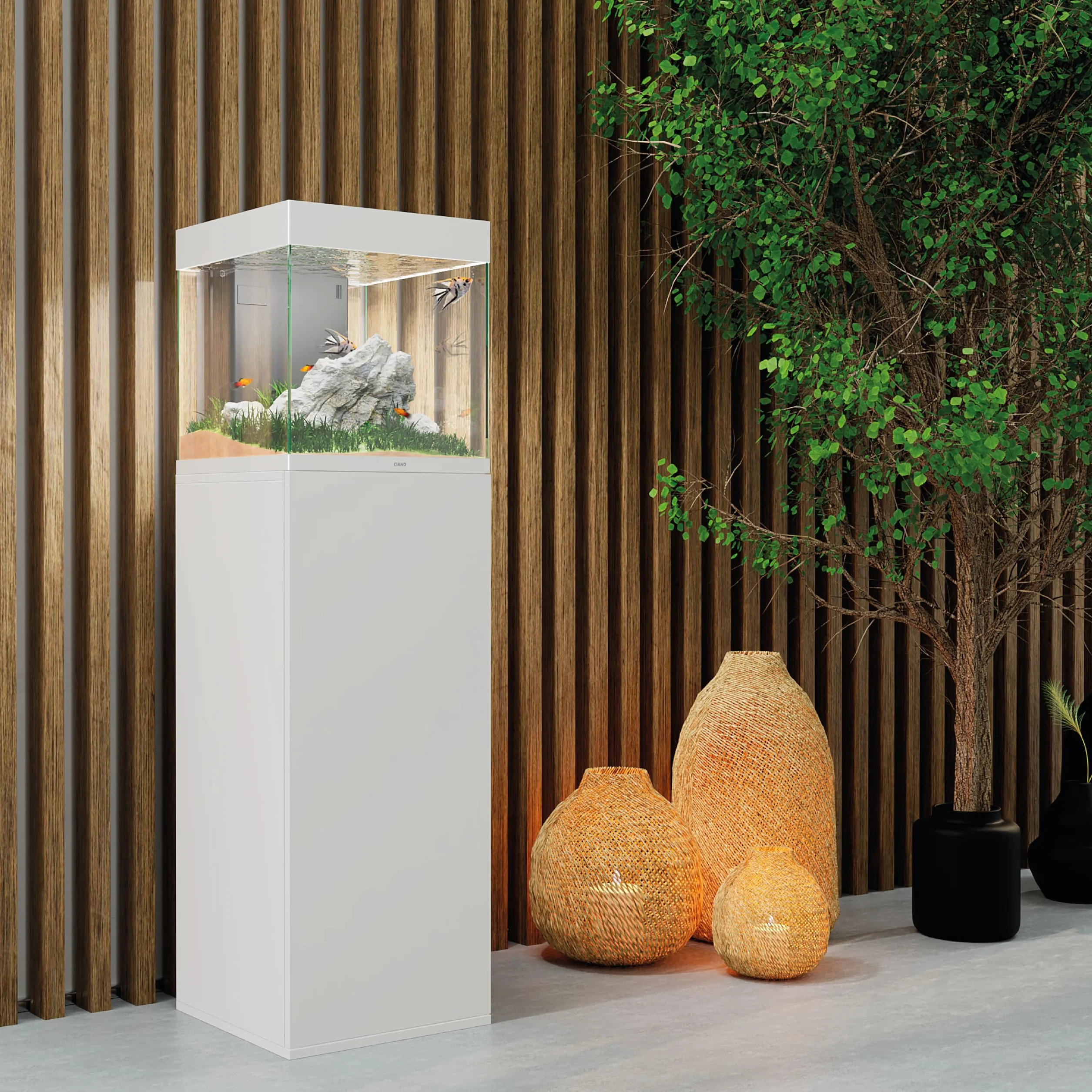 CIANO, Mueble Emotions Pro 40 Blanco 95x40x40 cm, de Madera, para Acuario, Soporte con 1 Puerta y Compartimento para Almacenamiento, Mueble de Acuario para Peces, Fabricado en Portugal