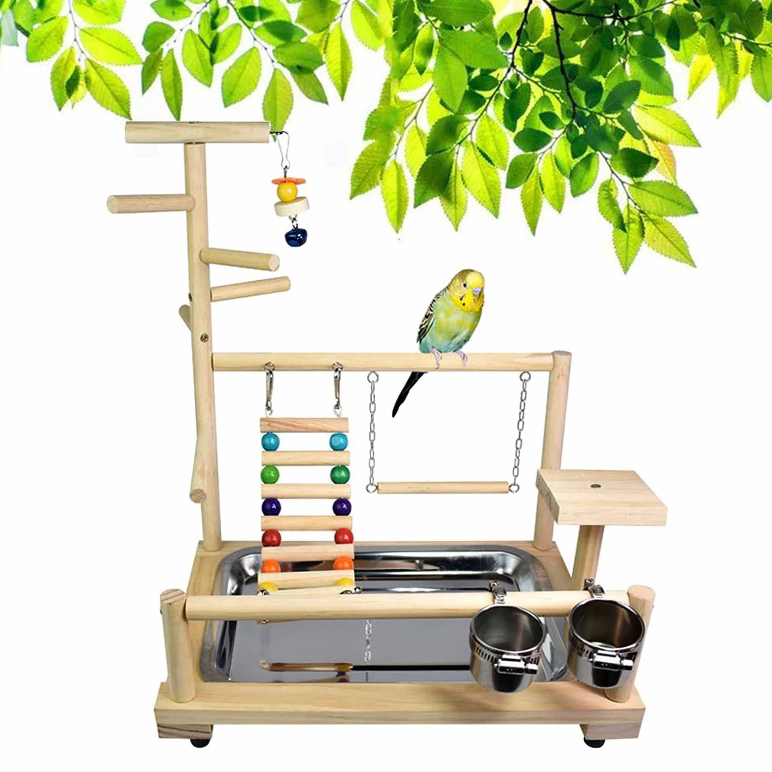 Soporte de Madera para Loros y Pájaros, Patio de Recreo, Gimnasio,Juego de Juguetes, con Perchas, Escaleras y Columpio, para Eclectus Scarlet Macaw Cacatua Monk Parrocchetto Quaker