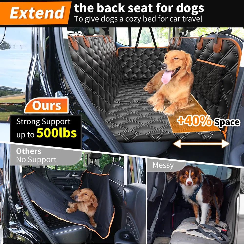 KYG Extensor de Asiento Trasero para Perros Soporta 500lbs Funda Asiento Coche Perro Impermeable e Antideslizante Protector Coche Perro con Ventana de Malla Visible para Coche SUV Camión 132x62x40 cm