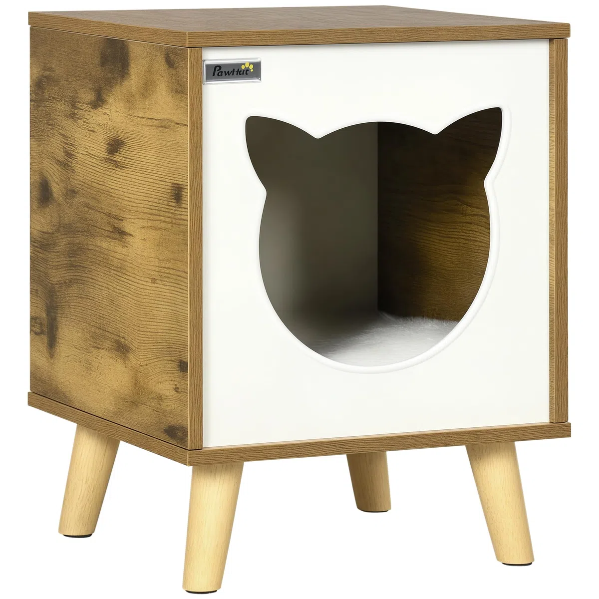 Pawhut - Casa interior para gatos de madera, con cojín lavable y patas elevadas, 34 x 34 x 44,5 cm, color marrón