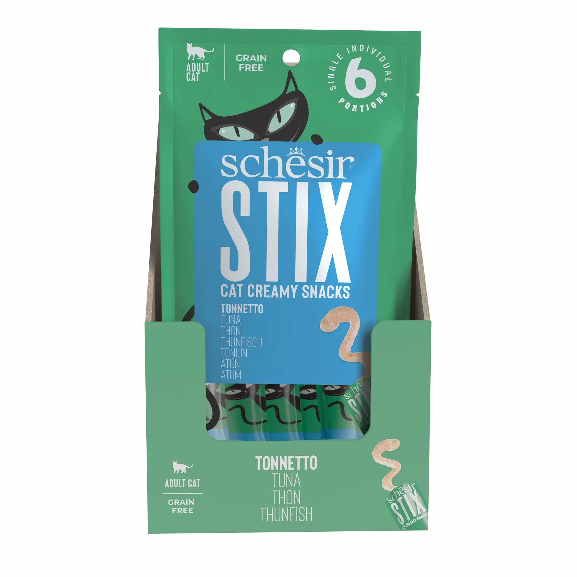 Schesir Stix, Snack Monodosis De Atún, En Crema, Suplemento para Gatos, Fuente De Hidratación, Sin Cereales, 12 X 15 G