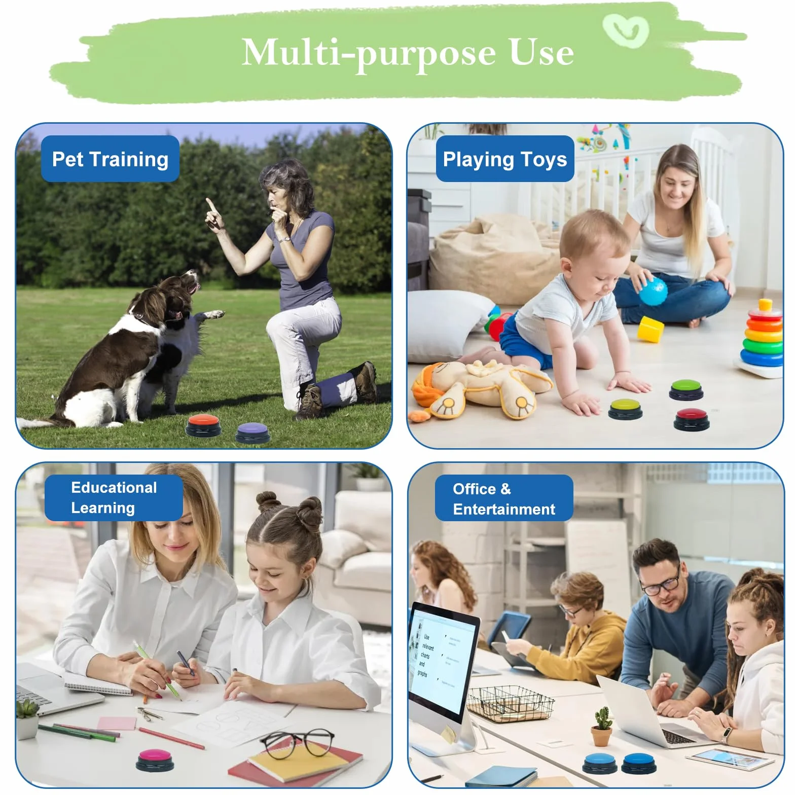 Gelabur Juego de 8 botones de comunicación para perros, botones grabables por voz para aula, juego de botones de conversación para entrenamiento de perros, herramientas de botones de conversación