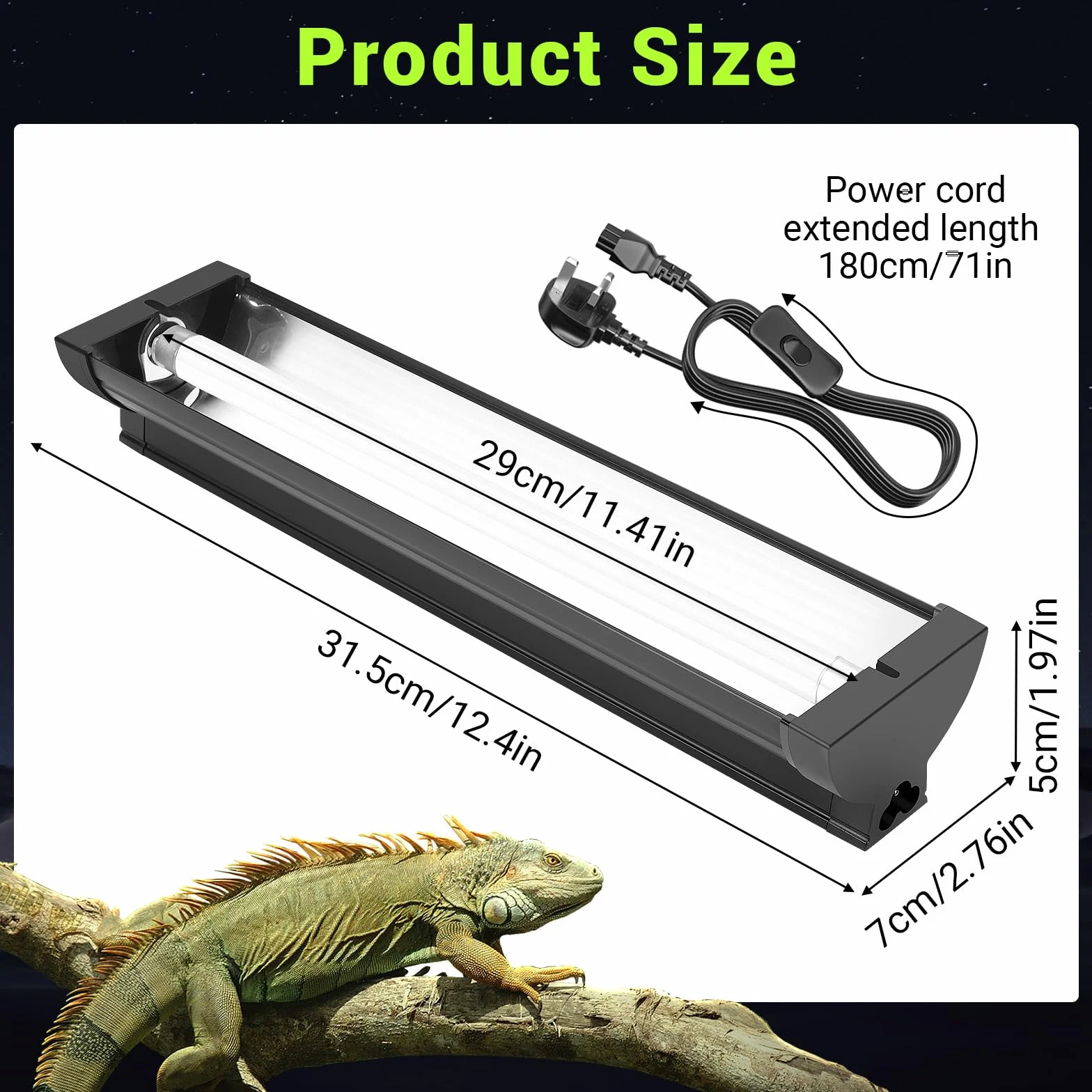 Kit de reptiles ligeros T5 UVB de 8 W, 10 % UVB y 30 % UVA para reptiles tropicales del desierto, accesorio de alto rendimiento de 31,5 cm con tubo T5 10,0 UVB para dragón barbudo, lagarto