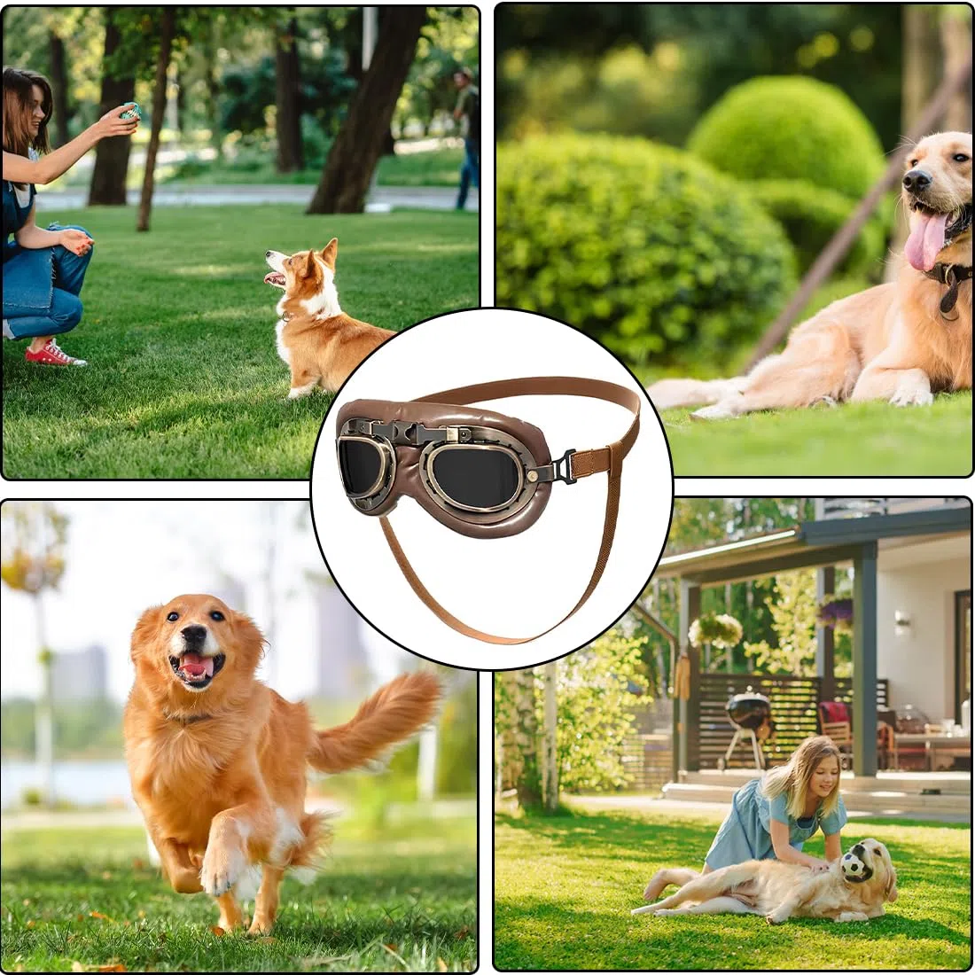 Gafas de Sol para Perros, Retro Gafas Perro, Gafas de Protección Perro, Correa Ajustable, Para Perros Medianos-Grandes, Protección UV, Antiviento, Actividades al Aire Libre, Moto, Estilo Retro
