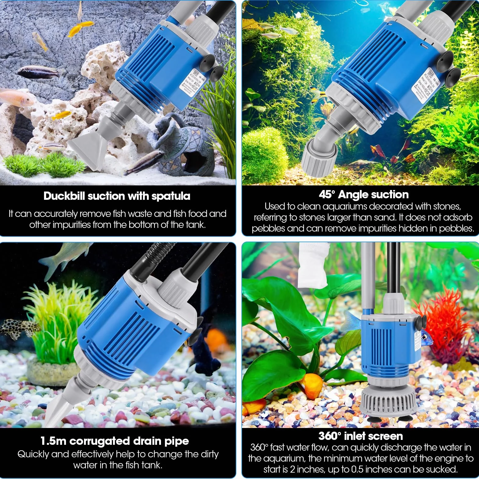 Weigudoc 6 en 1 Aspirador Acuario Electrico, Limpiador de Grava de Acuario Eléctrico, Kit de Aspirador Automático para Acuario para Cambiar de Agua y Lavar Arena