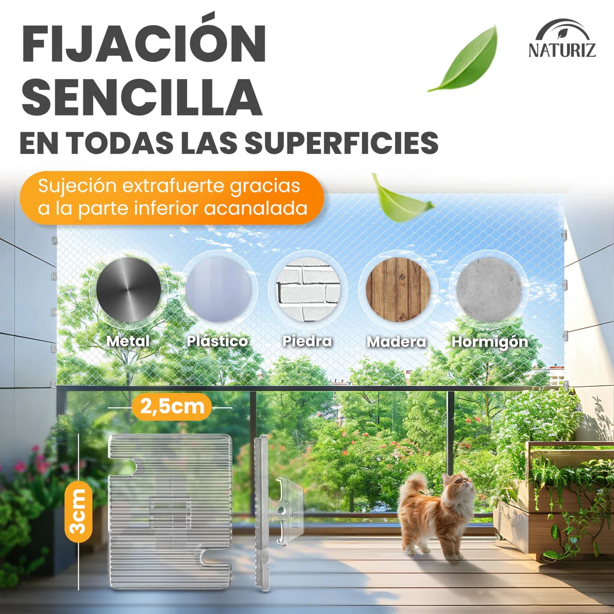 Naturiz Red para gatos para balcón sin taladrar, incluye gancho adhesivo y adhesivo de silicona, red de protección para gatos para balcón y ventana, red para gatos transparente, red para palomas, red