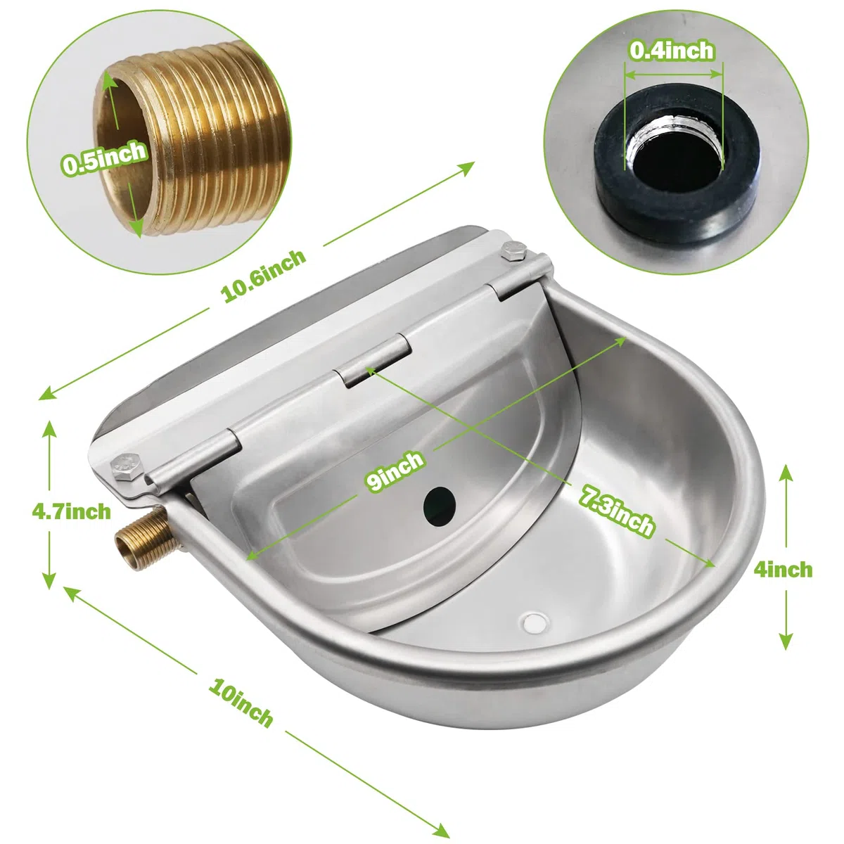 Bebedero para Caballos Automático de Acero Inoxidable, válvula de latón de 1/2 ",Cuenco para Beber con válvula de Flotador Ajustable para Caballo,Vaca, Cabra,Oveja Bebedero