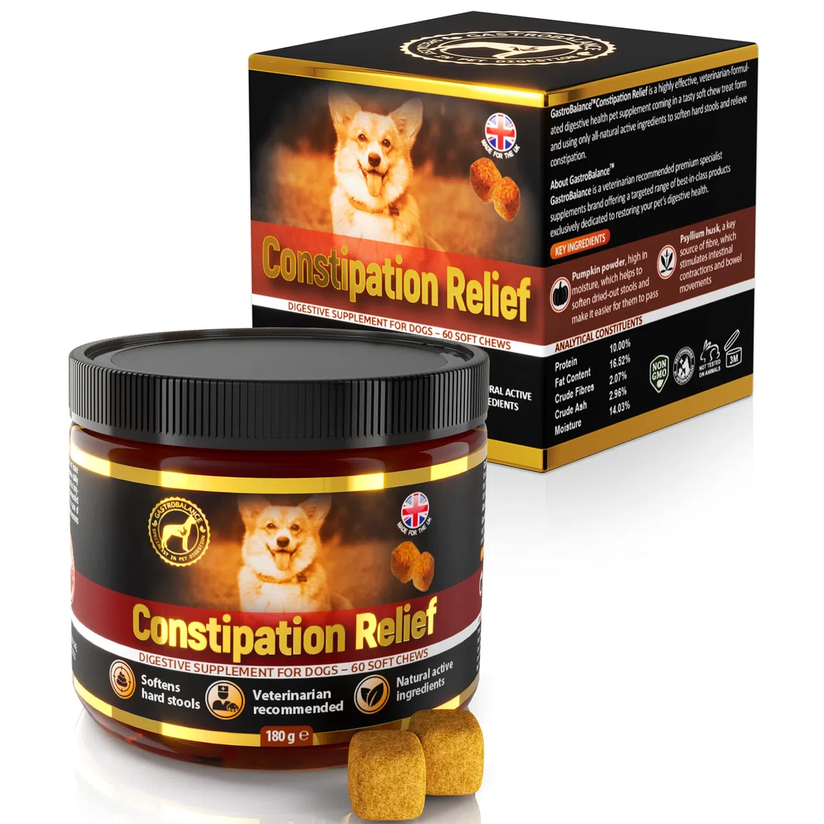 Alivio estreñimiento Perros - 60 masticables Blandos para ablandar Las heces de Perros (Sabor a Pollo)