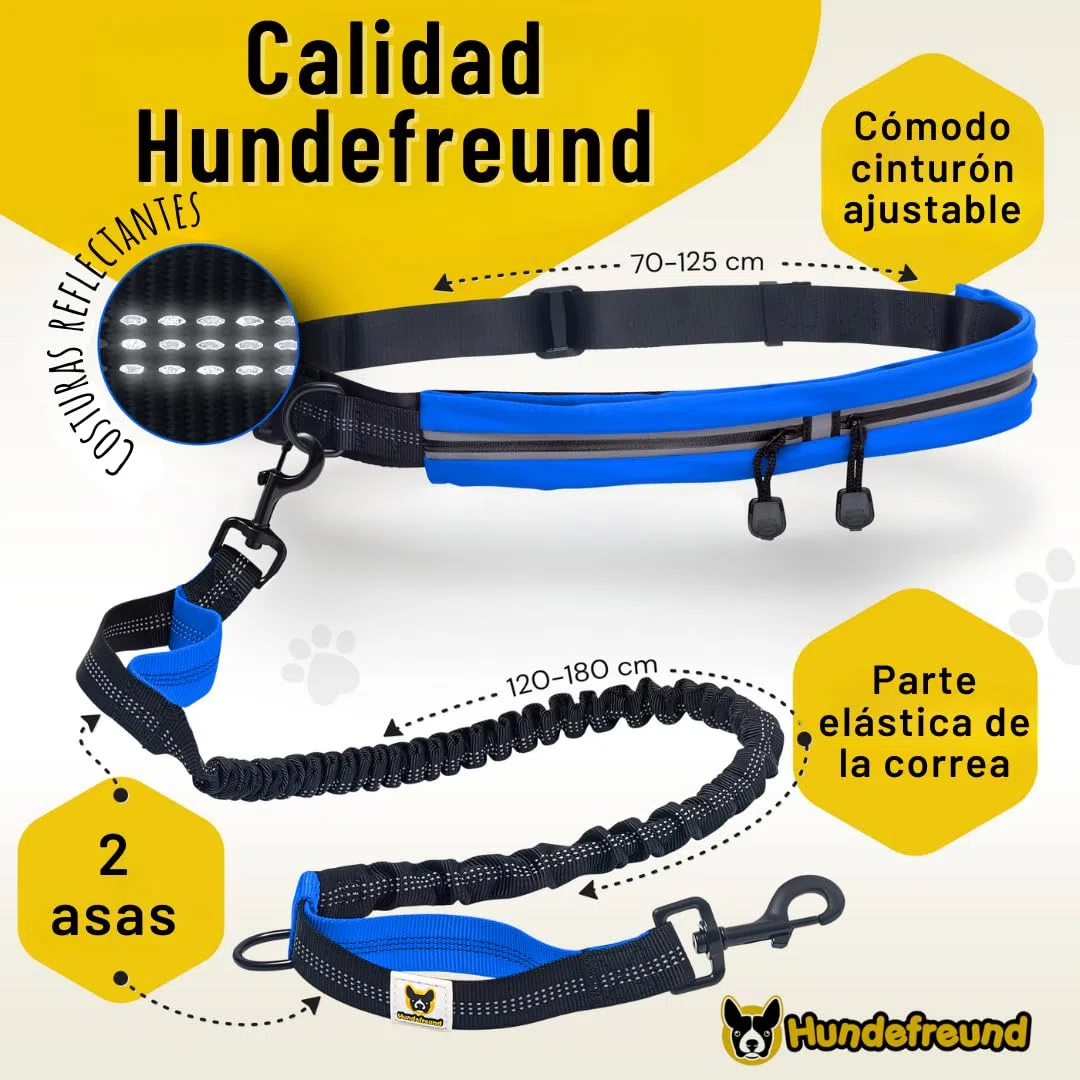 Correa con cinturón Manos Libres para Perros medianos y Grandes | Hundefreund Canicross Correa elástica de 120 a 180 cm