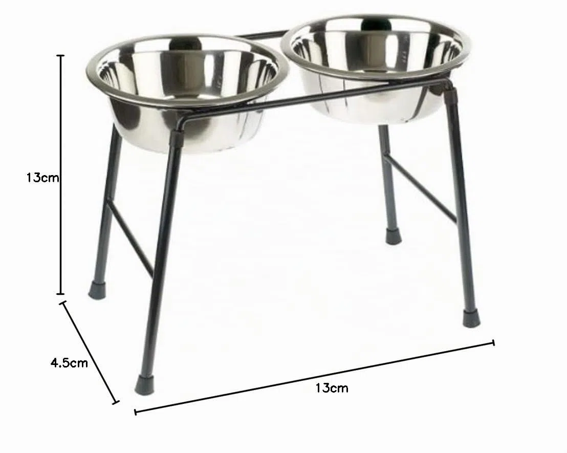 Classic Pet Products 4553 Comedero doble con soporte alto y 2 platos de acero inoxidable de 1600 ml, 300 mm de alto