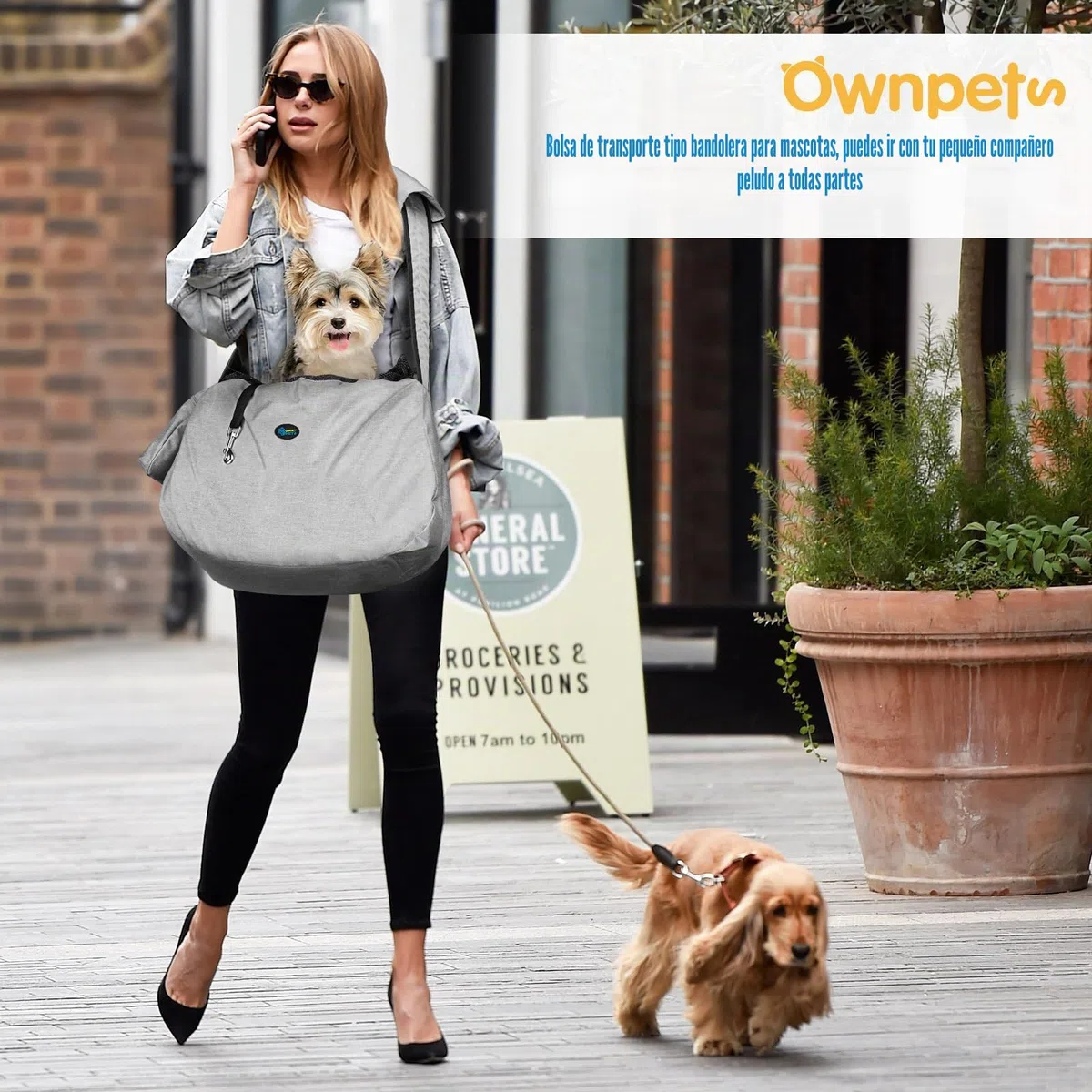 Ownpets Bolsa de Viaje para Mascotas, Bolso Perro Pequeño con Correa Ajustable, Bolsa de Transporte para Perro Pequeño y Almohadilla de Hombro de Bolsillo para Viajes al Aire Libre