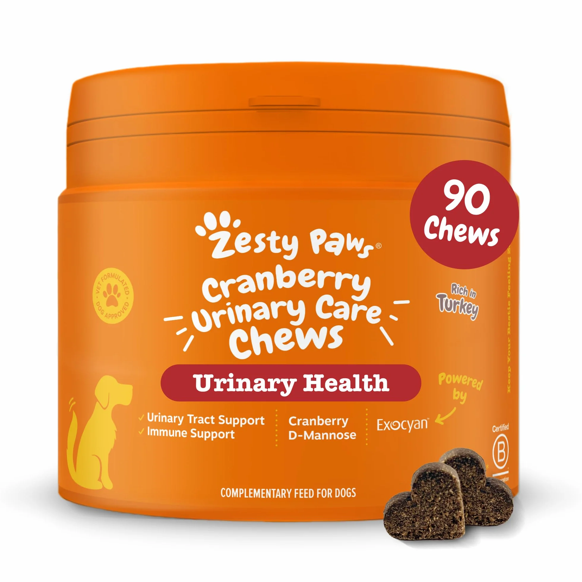 Zesty Paws Cranberry Urinary Care Supplement for Dogs | Promotes Kidney & Urinary Tract Health | Preventative UTI Treatment | Cranberry Extract Fog Dog | Dog Urine Treatment & UTI Treatment | 90 Pcs