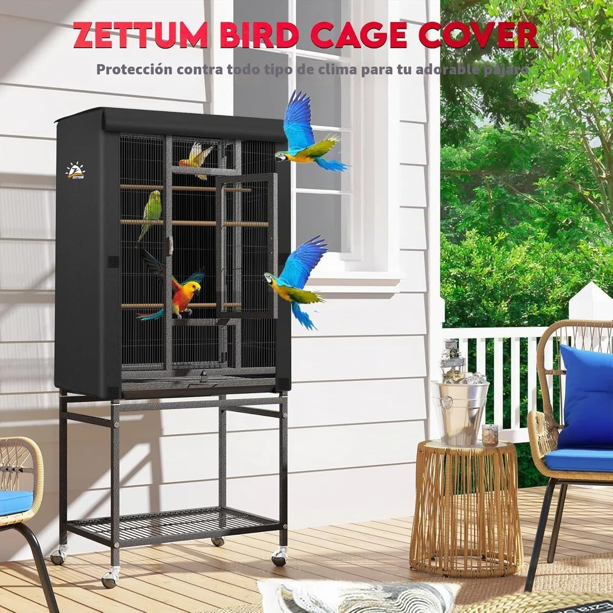 Zettum Funda para Jaula de Pájaros – Funda de Tela 600D para la Noche, Resistente e Impermeable, Accesorio Antidecoloración para Periquitos, Loros, Cacatúas y Otros Pinzones – 26 x 19 x 40 Pulgadas