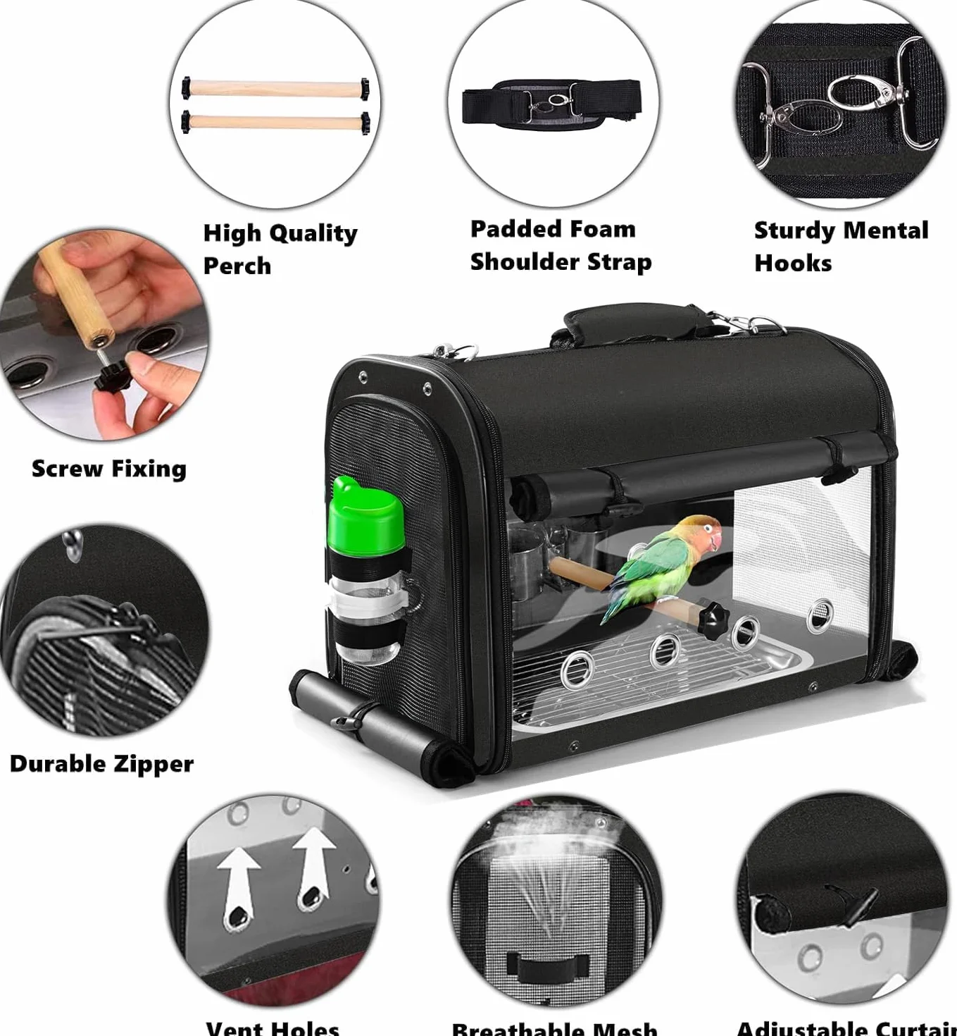 Bolsa de transporte para pájaros, jaula de viaje para pájaros con soporte, mochila ligera para loros, bolsa de viaje portátil para pájaros, jaula de viaje transparente transpirable para