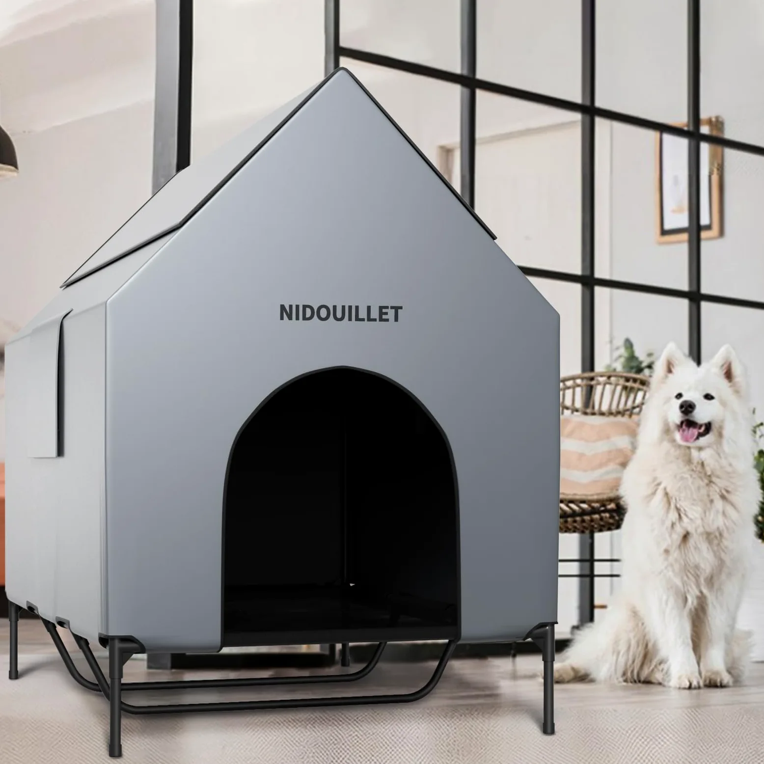 casa de Perro para Raza Grande 122CM al Aire Libre o en Interiores, Resistente a la Intemperie 600D PVC casa Grande Cachorro, Transpirable 2x1 Textilene Tela elevada Cama de Perro