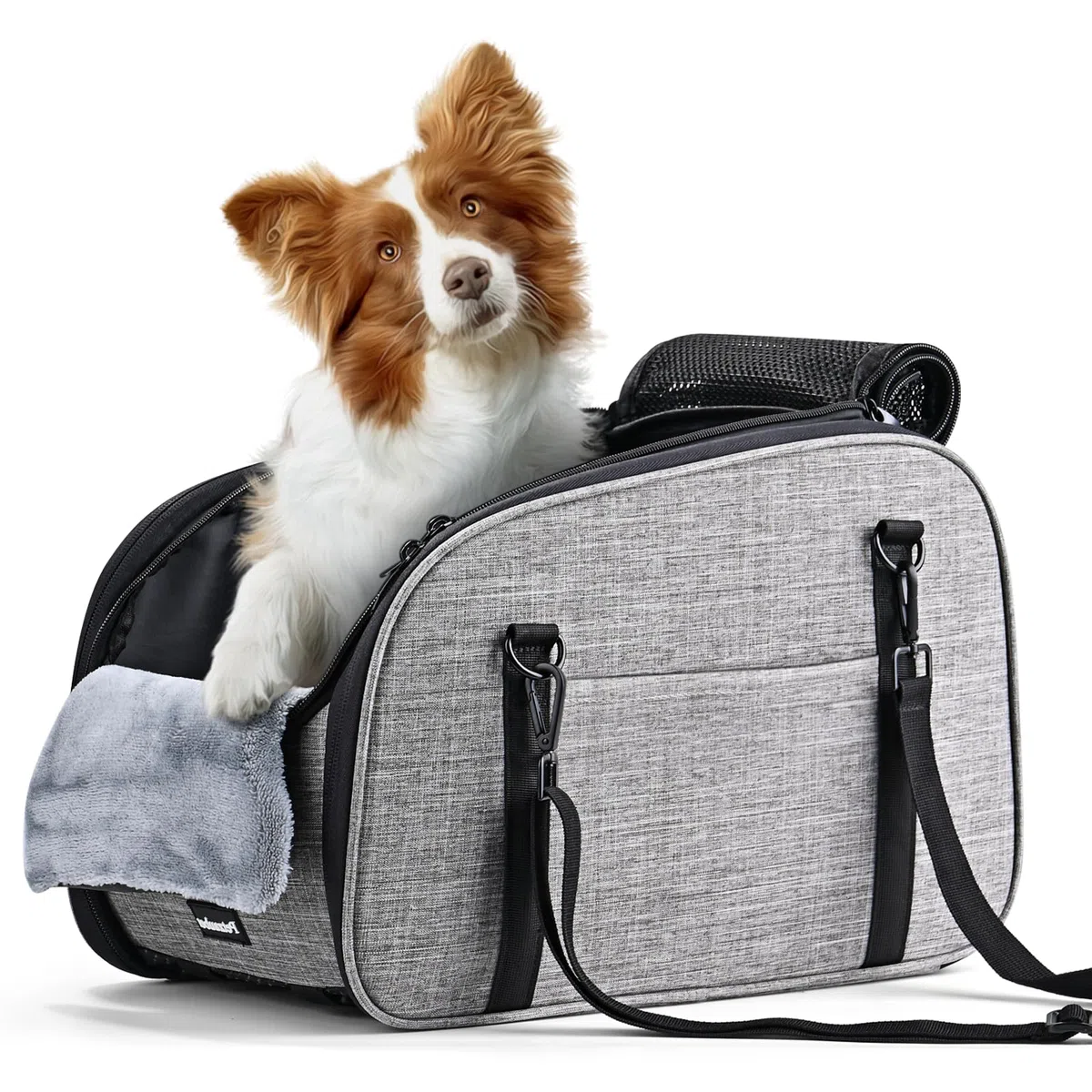 Asiento Coche para Perros Pequeños Gatos - Silla Asiento Coche Perros Consola Central, Cinturón Seguridad Doble Protección y Base Antideslizante, Cojín Lavable y Bolsillo, Gris